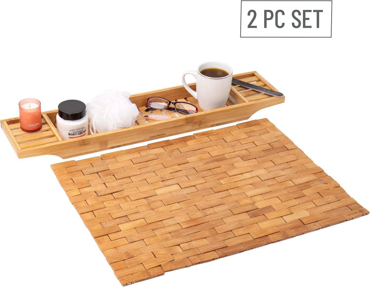 imageMind Reader Bathtub Tray and Bath Mat Set Bathroom Accessories Rayon from Bamboo 275 L x 575 W x 175 H 2 pcs Brown