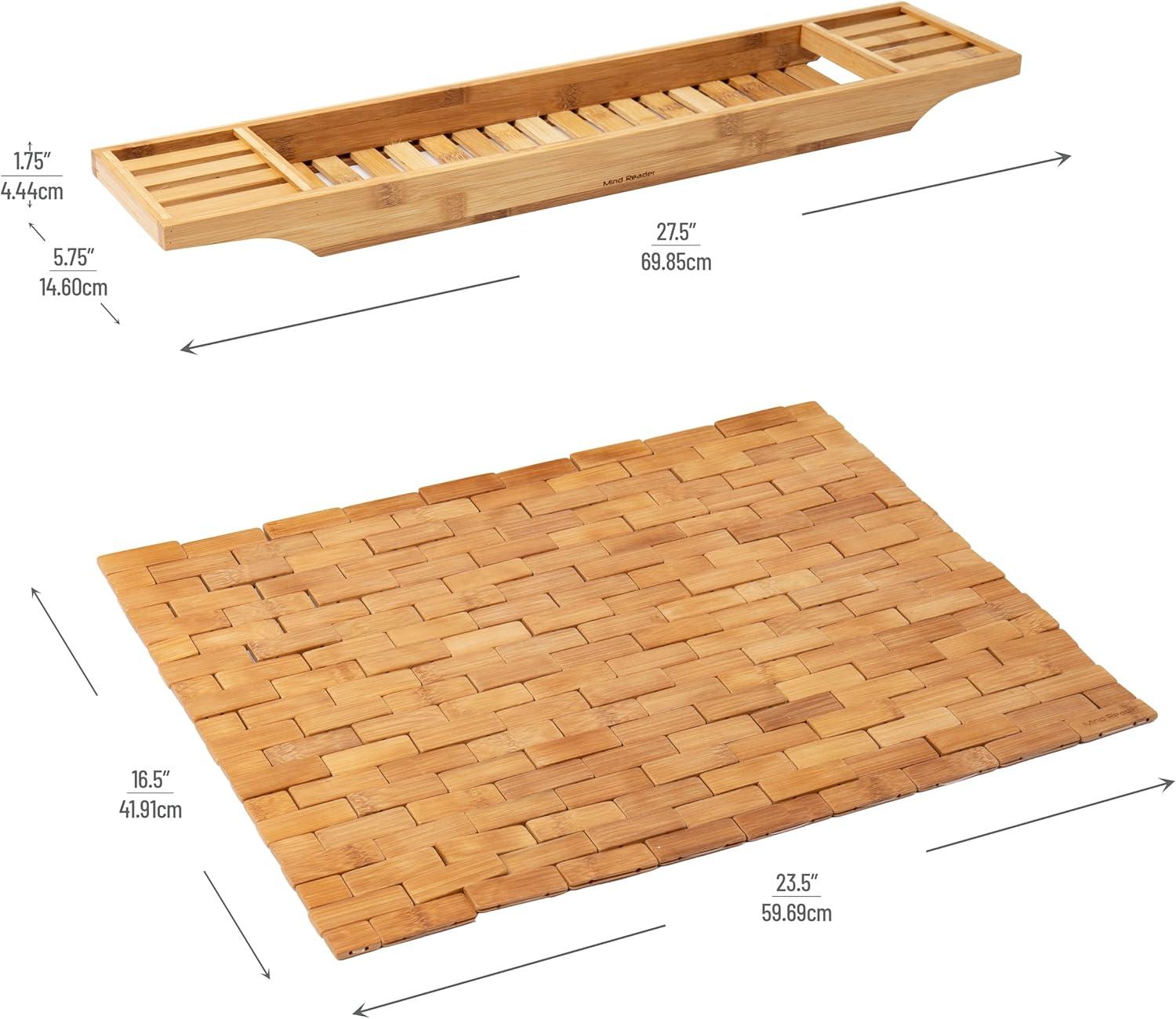 imageMind Reader Bathtub Tray and Bath Mat Set Bathroom Accessories Rayon from Bamboo 275 L x 575 W x 175 H 2 pcs Brown