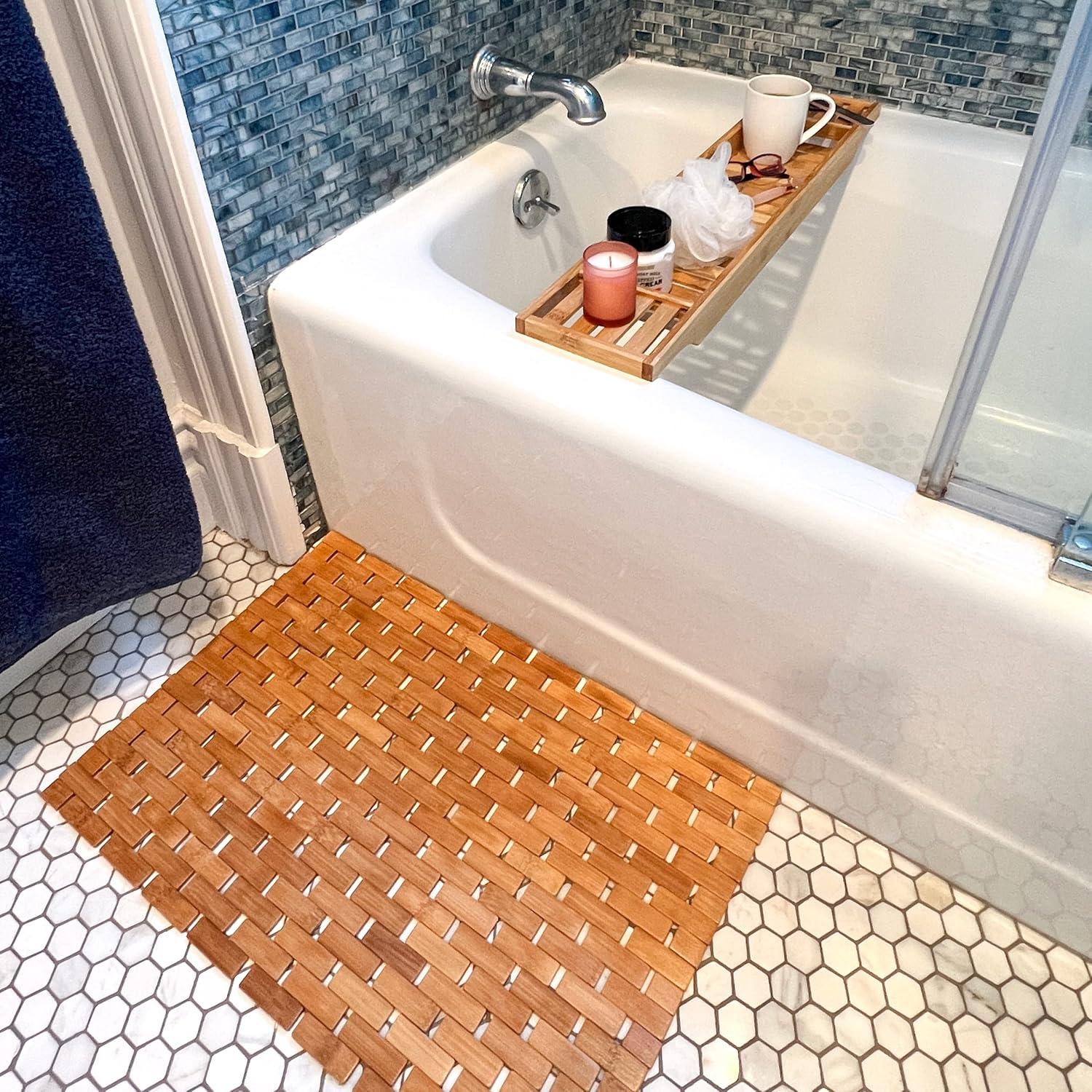 imageMind Reader Bathtub Tray and Bath Mat Set Bathroom Accessories Rayon from Bamboo 275 L x 575 W x 175 H 2 pcs Brown