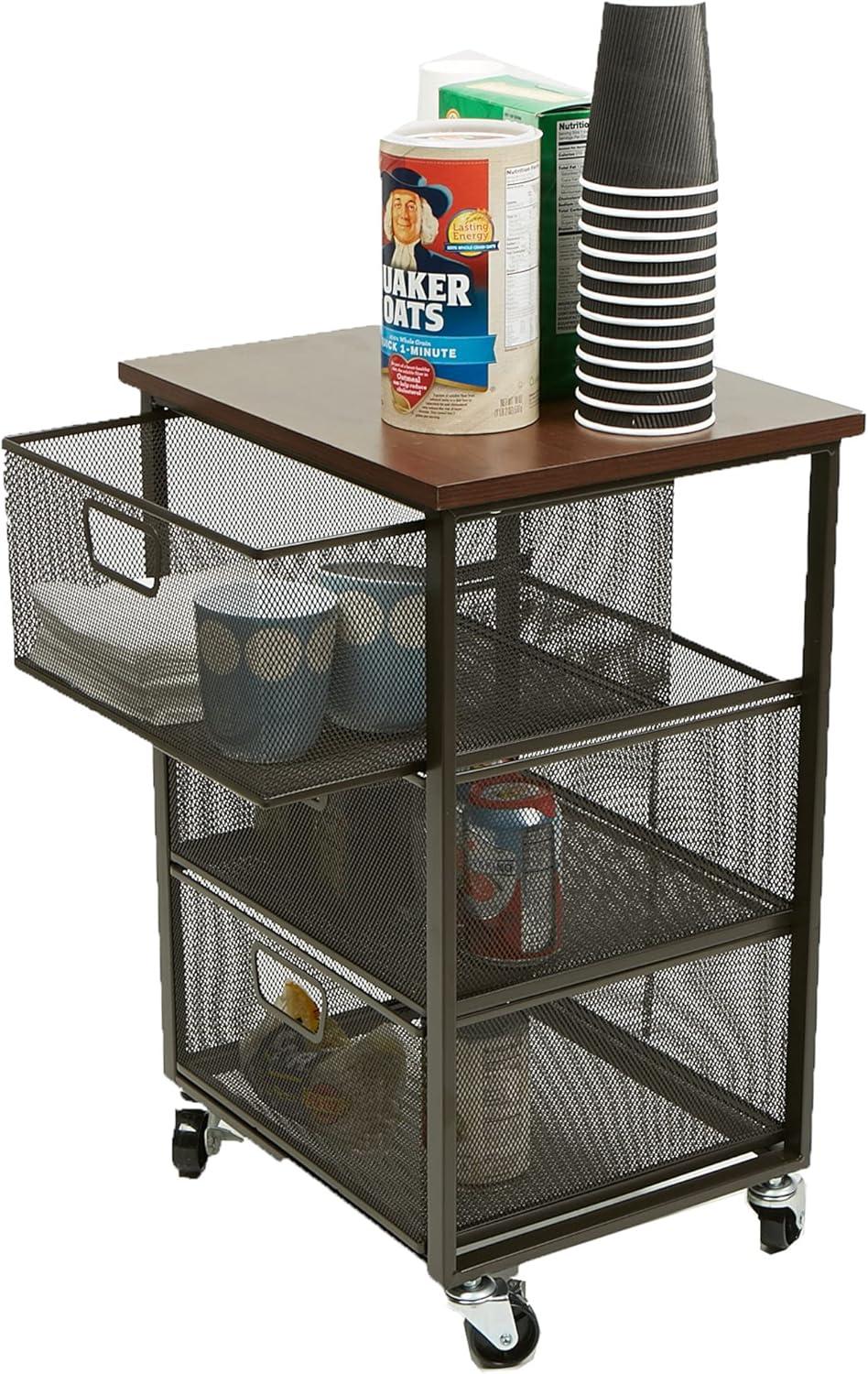 imageMind Reader Cart with Covered Compartment Office Organizer Storage 3Tier Office Metal 20 L x 1425 W x 2875 H Black3Drawers with Wood Top