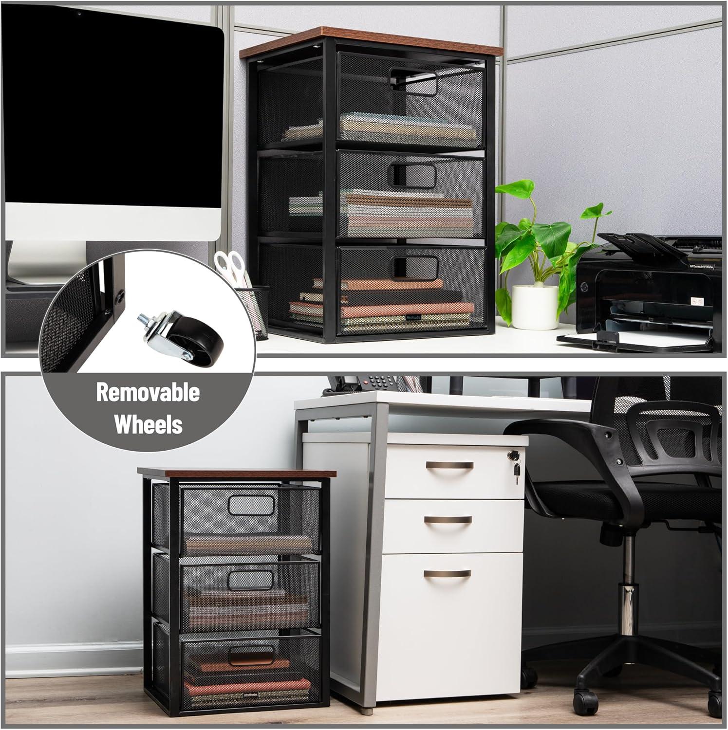 imageMind Reader Cart with Covered Compartment Office Organizer Storage 3Tier Office Metal 20 L x 1425 W x 2875 H Black3Drawers with Wood Top
