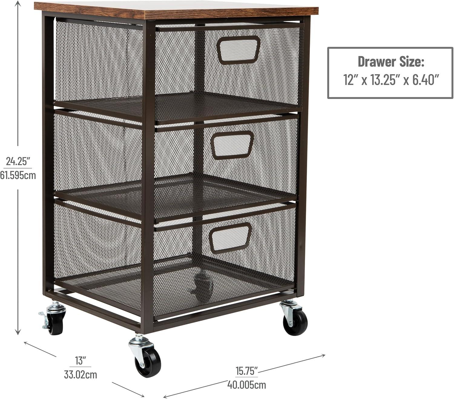 imageMind Reader Cart with Covered Compartment Office Organizer Storage 3Tier Office Metal 20 L x 1425 W x 2875 H Black3Drawers with Wood Top