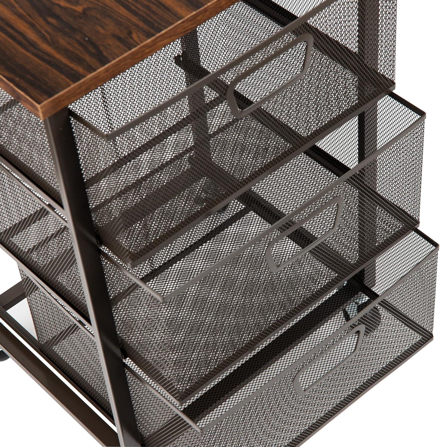 imageMind Reader Cart with Covered Compartment Office Organizer Storage 3Tier Office Metal 20 L x 1425 W x 2875 H Black3Drawers with Wood Top
