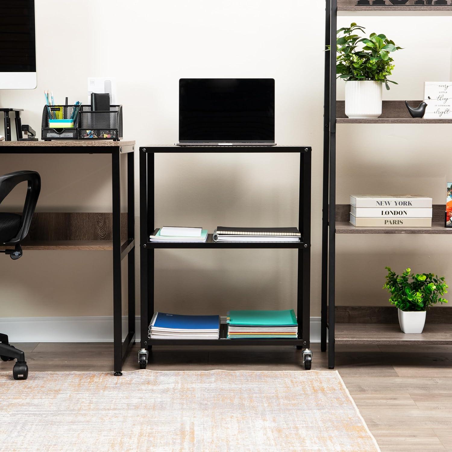 imageMind Reader Cart with Covered Compartment Office Organizer Storage 3Tier Office Metal 20 L x 1425 W x 2875 H Black3Tier
