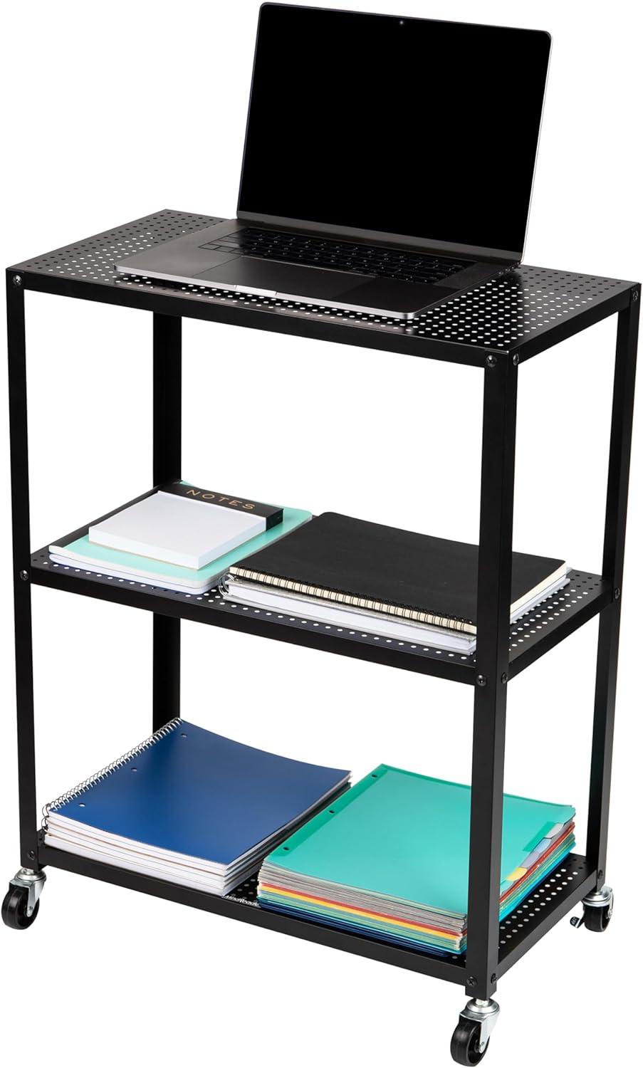 imageMind Reader Cart with Covered Compartment Office Organizer Storage 3Tier Office Metal 20 L x 1425 W x 2875 H Black3Tier