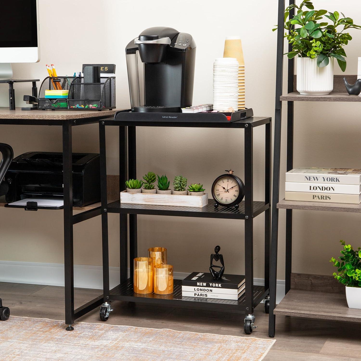 imageMind Reader Cart with Covered Compartment Office Organizer Storage 3Tier Office Metal 20 L x 1425 W x 2875 H Black3Tier