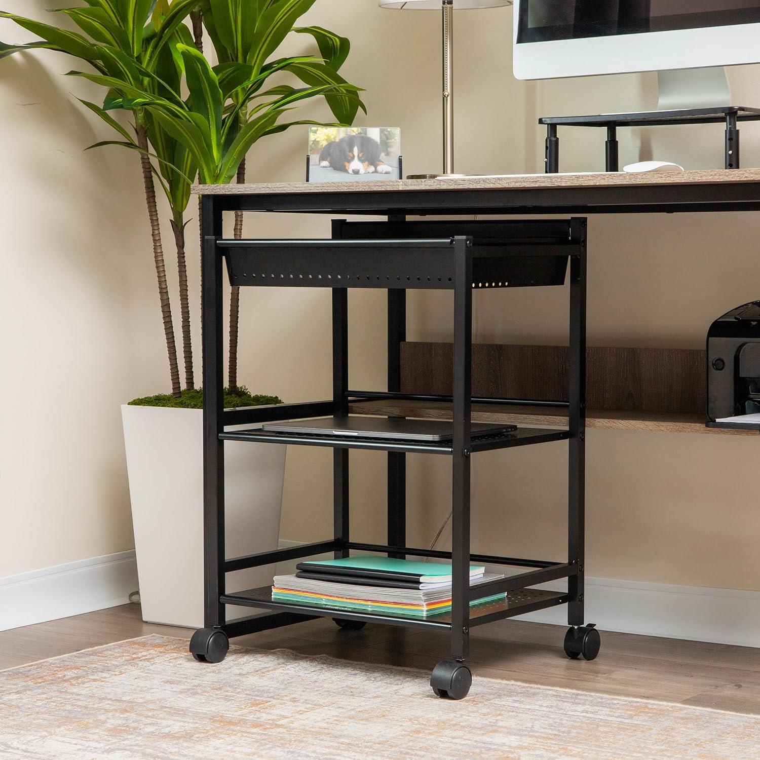 imageMind Reader Cart with Covered Compartment Office Organizer Storage 3Tier Office Metal 20 L x 1425 W x 2875 H Black3Tier with Compartment