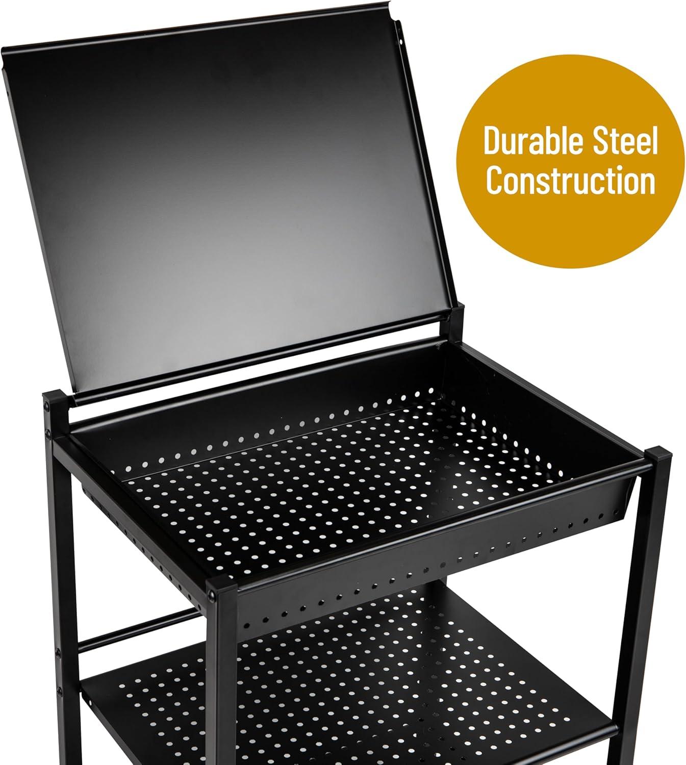 imageMind Reader Cart with Covered Compartment Office Organizer Storage 3Tier Office Metal 20 L x 1425 W x 2875 H Black3Tier with Compartment