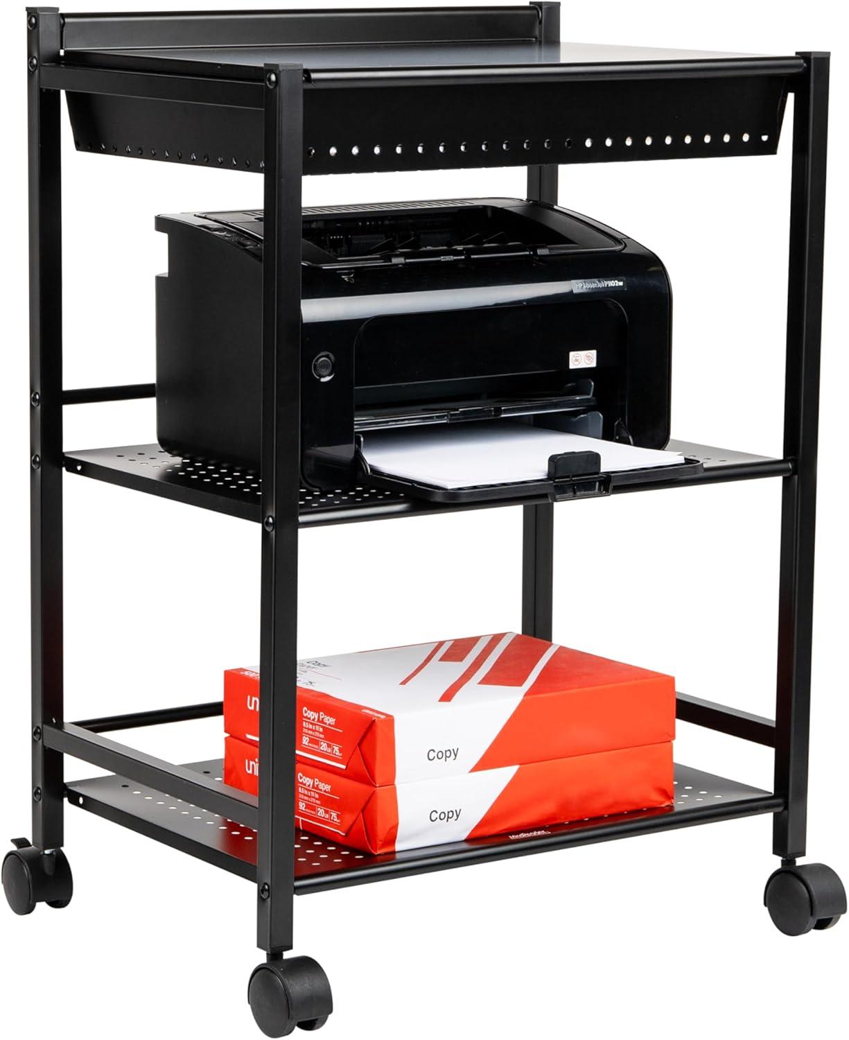 imageMind Reader Cart with Covered Compartment Office Organizer Storage 3Tier Office Metal 20 L x 1425 W x 2875 H Black3Tier with Compartment