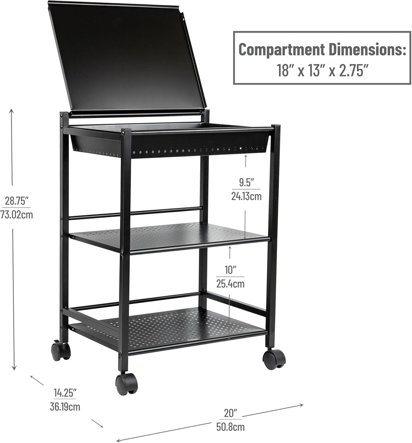 imageMind Reader Cart with Covered Compartment Office Organizer Storage 3Tier Office Metal 20 L x 1425 W x 2875 H Black3Tier with Compartment