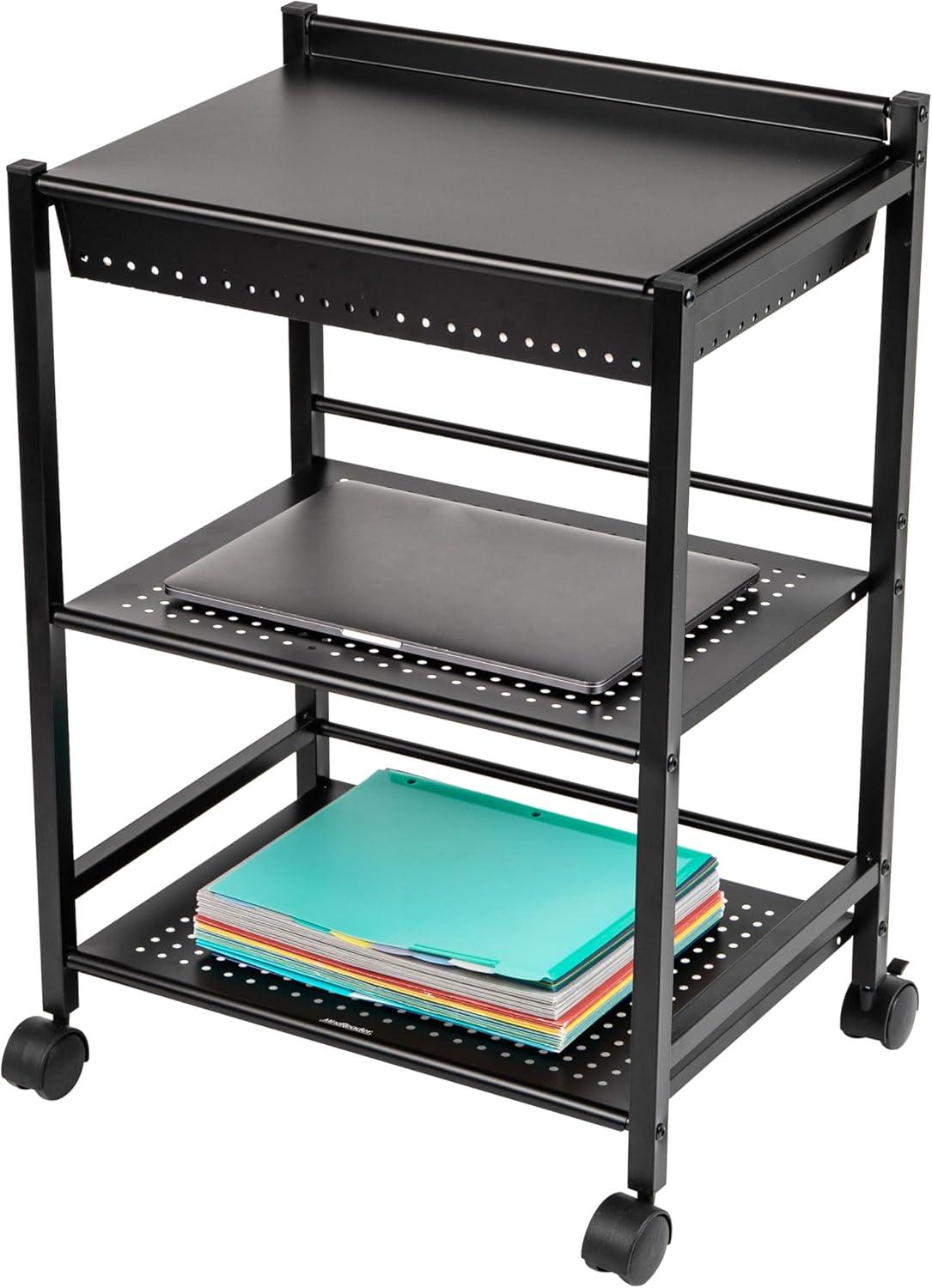 imageMind Reader Cart with Covered Compartment Office Organizer Storage 3Tier Office Metal 20 L x 1425 W x 2875 H Black3Tier with Compartment
