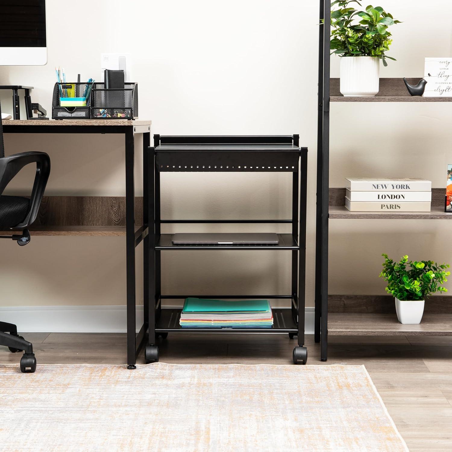 imageMind Reader Cart with Covered Compartment Office Organizer Storage 3Tier Office Metal 20 L x 1425 W x 2875 H Black3Tier with Compartment