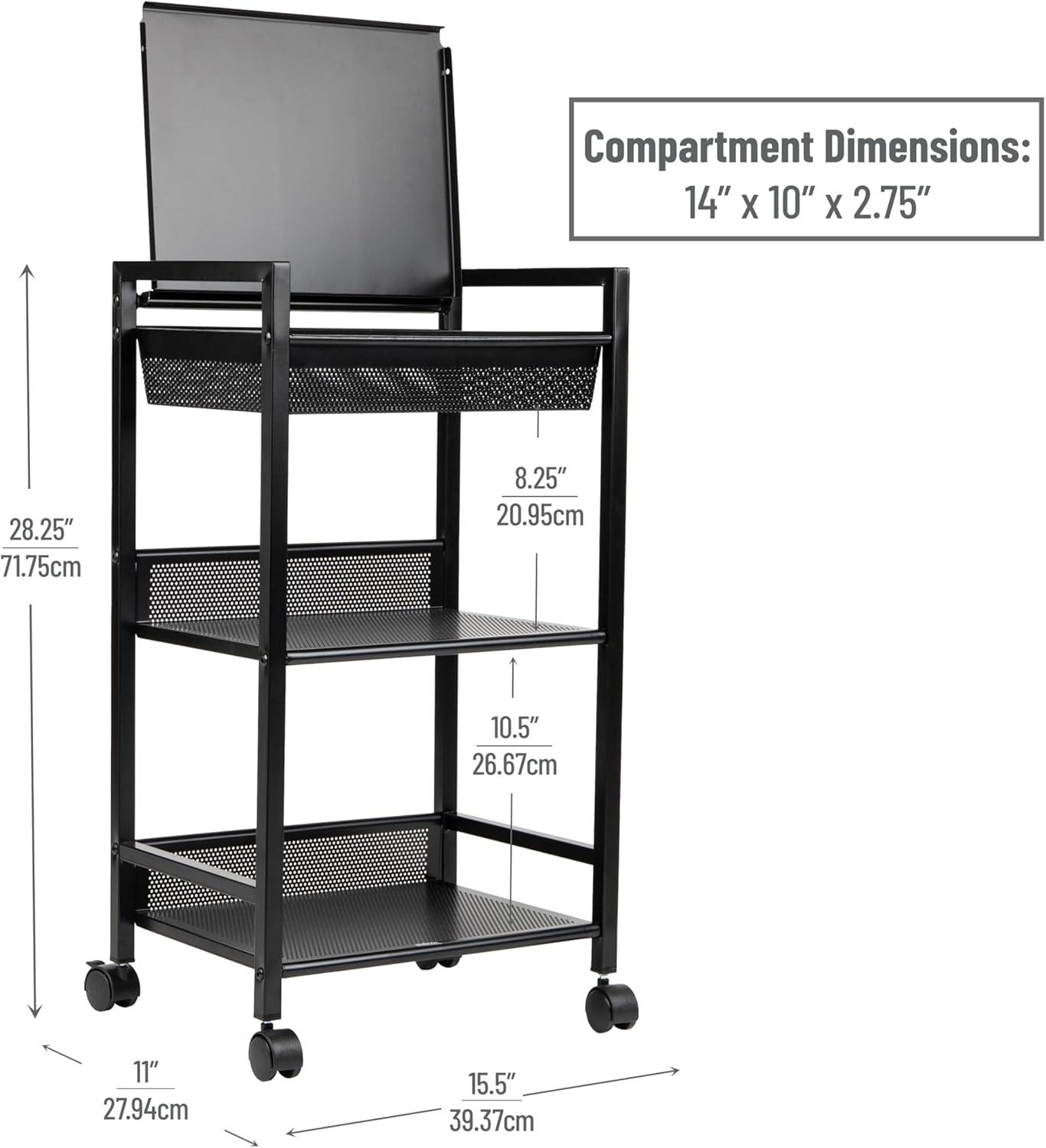 imageMind Reader Cart with Covered Compartment Office Organizer Storage 3Tier Office Metal 20 L x 1425 W x 2875 H Black3Tier with Handles
