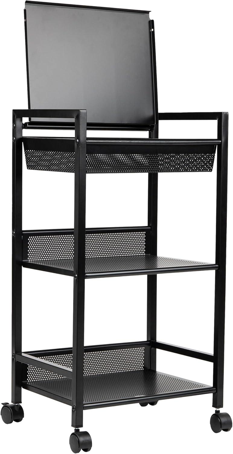 imageMind Reader Cart with Covered Compartment Office Organizer Storage 3Tier Office Metal 20 L x 1425 W x 2875 H Black3Tier with Handles