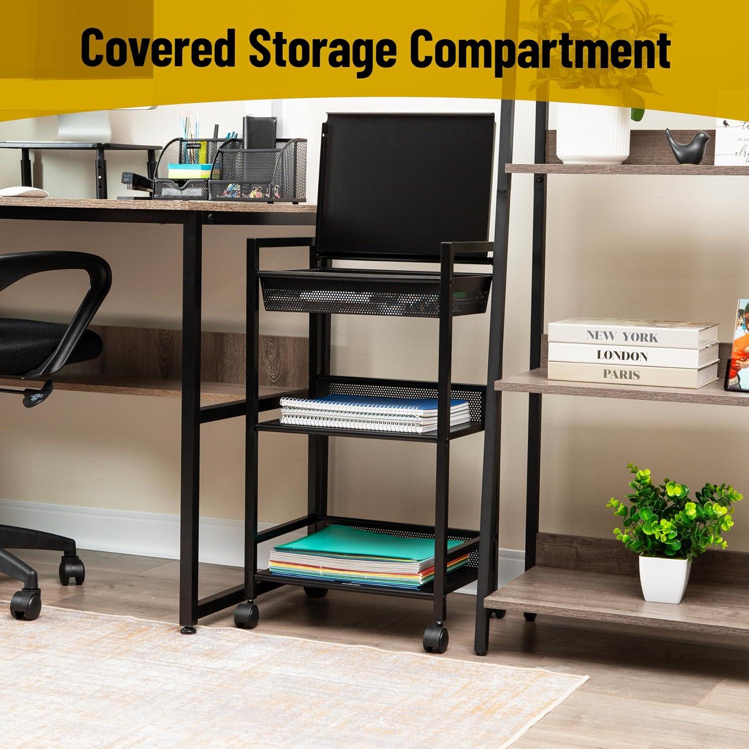 imageMind Reader Cart with Covered Compartment Office Organizer Storage 3Tier Office Metal 20 L x 1425 W x 2875 H Black3Tier with Handles