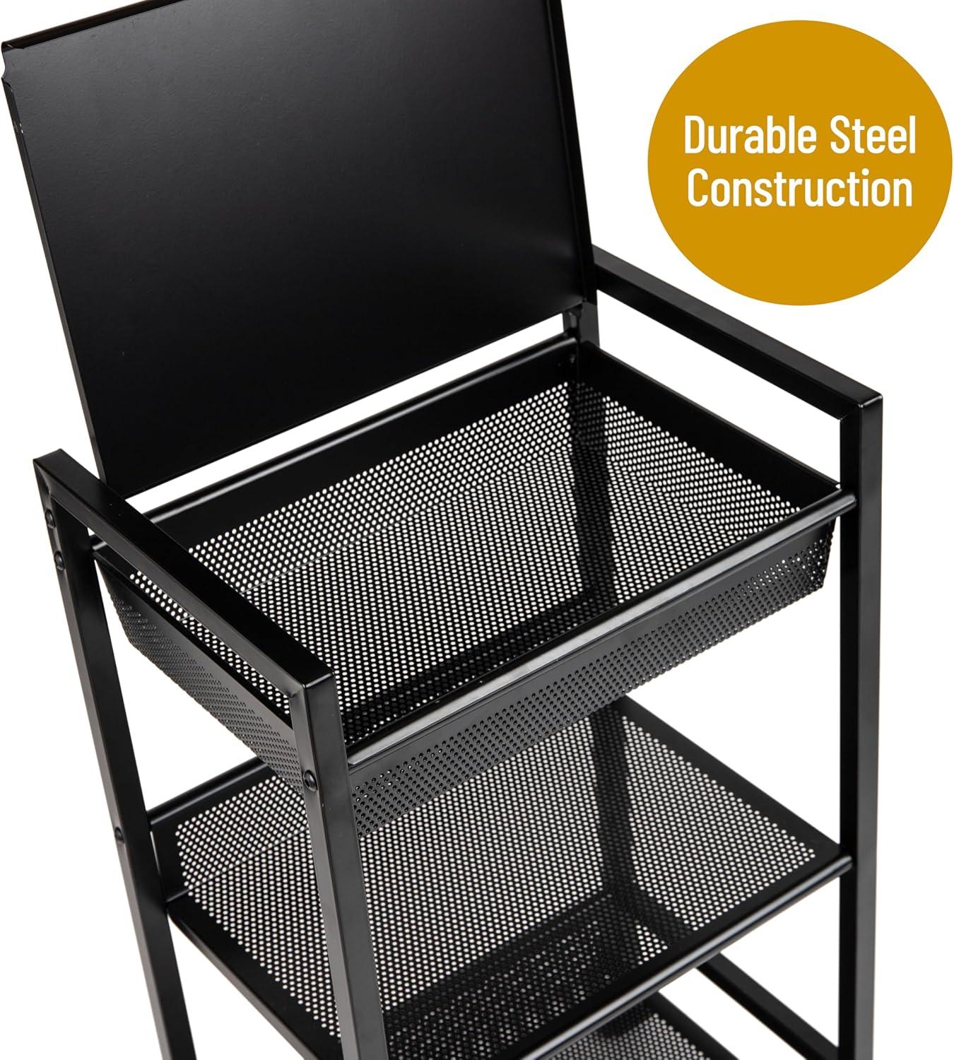 imageMind Reader Cart with Covered Compartment Office Organizer Storage 3Tier Office Metal 20 L x 1425 W x 2875 H Black3Tier with Handles