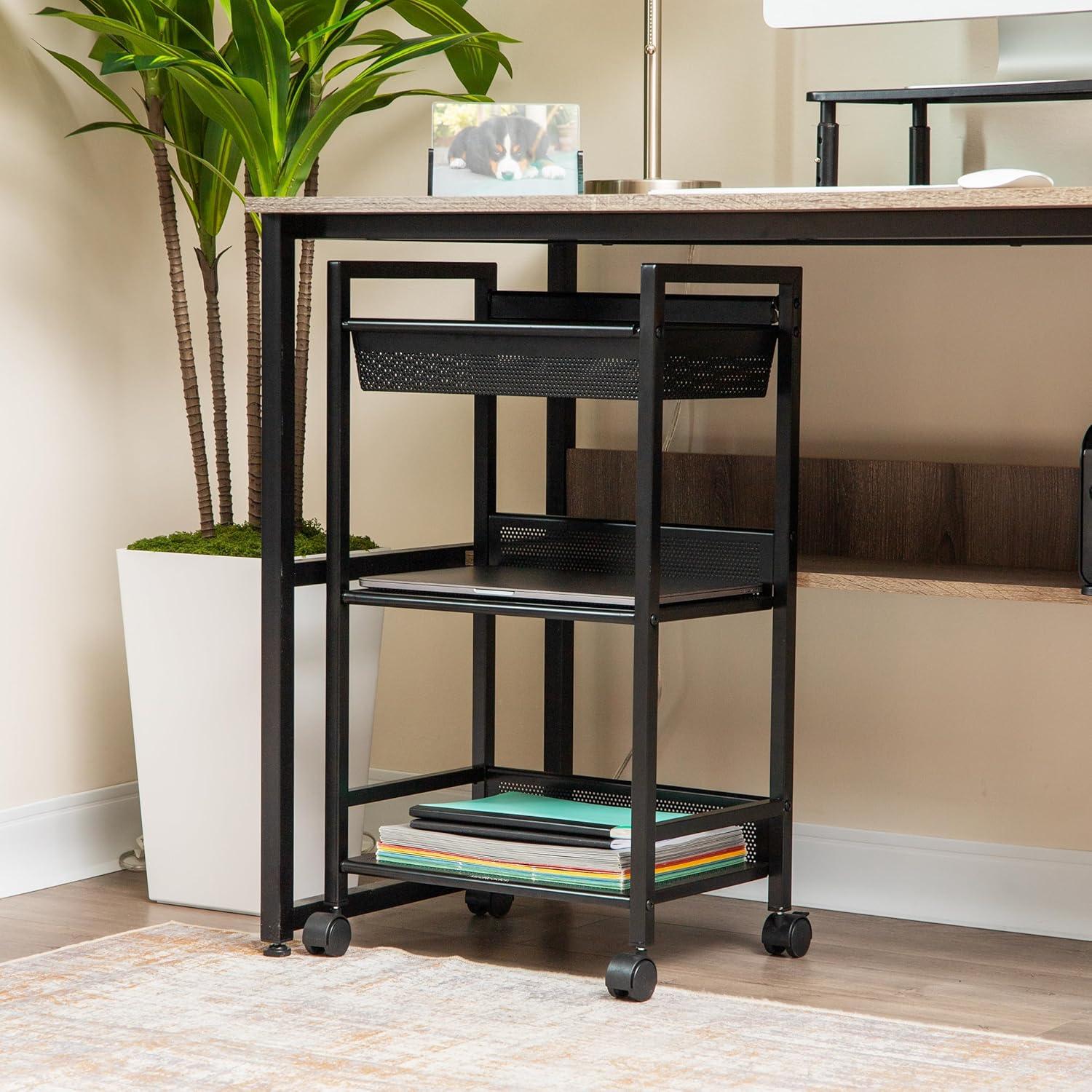 imageMind Reader Cart with Covered Compartment Office Organizer Storage 3Tier Office Metal 20 L x 1425 W x 2875 H Black3Tier with Handles