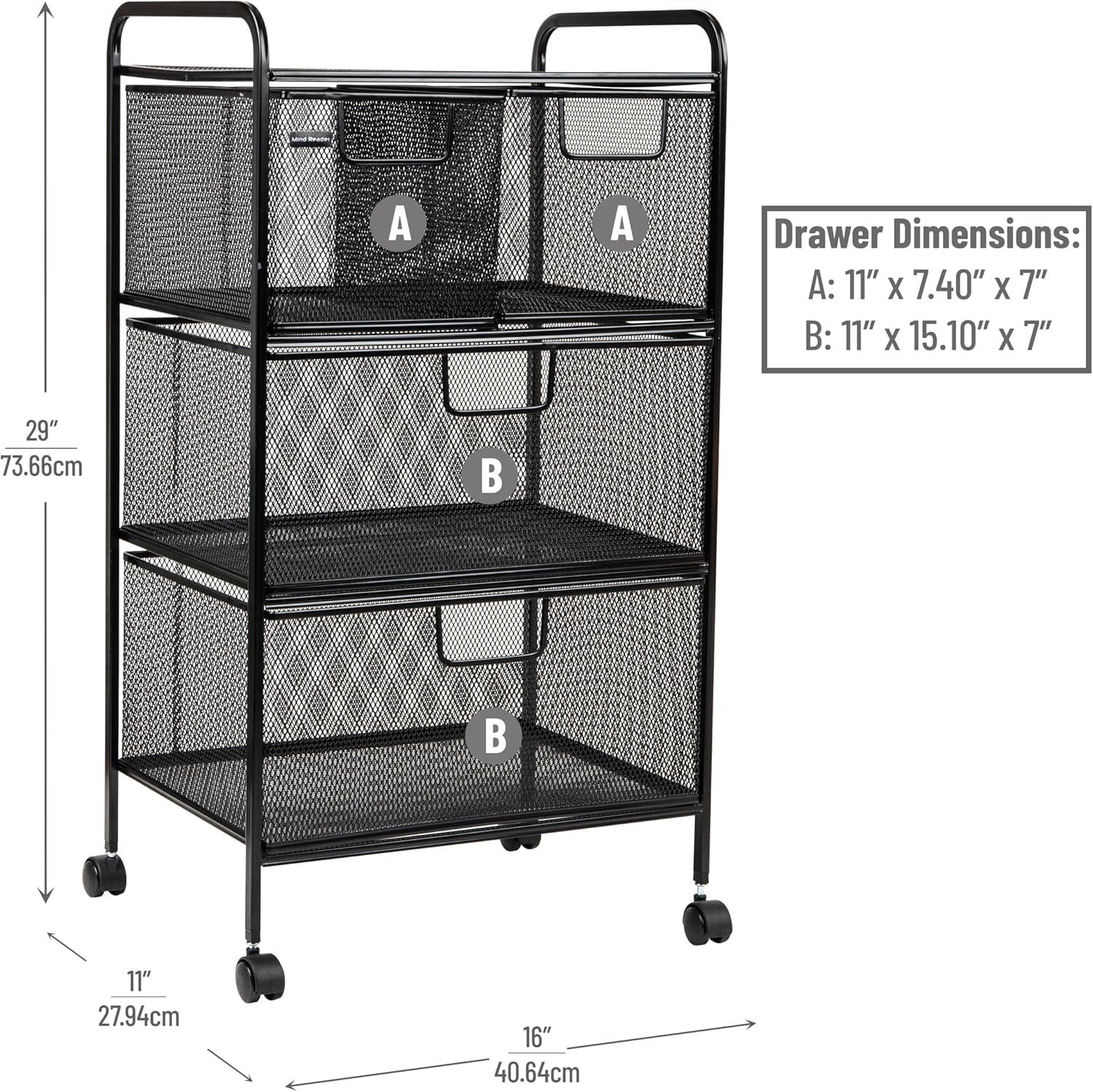 imageMind Reader Cart with Drawers Multipurpose Office Organizer Utility Cart Rolling Storage Metal Mesh Black4Drawers