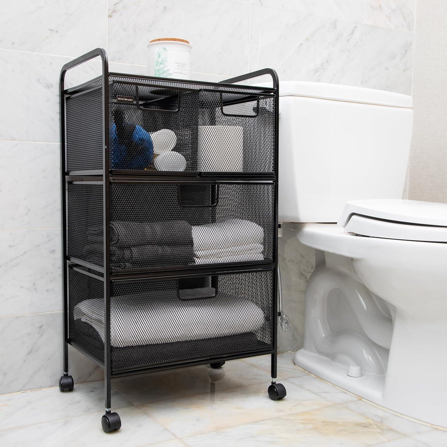 imageMind Reader Cart with Drawers Multipurpose Office Organizer Utility Cart Rolling Storage Metal Mesh Black4Drawers