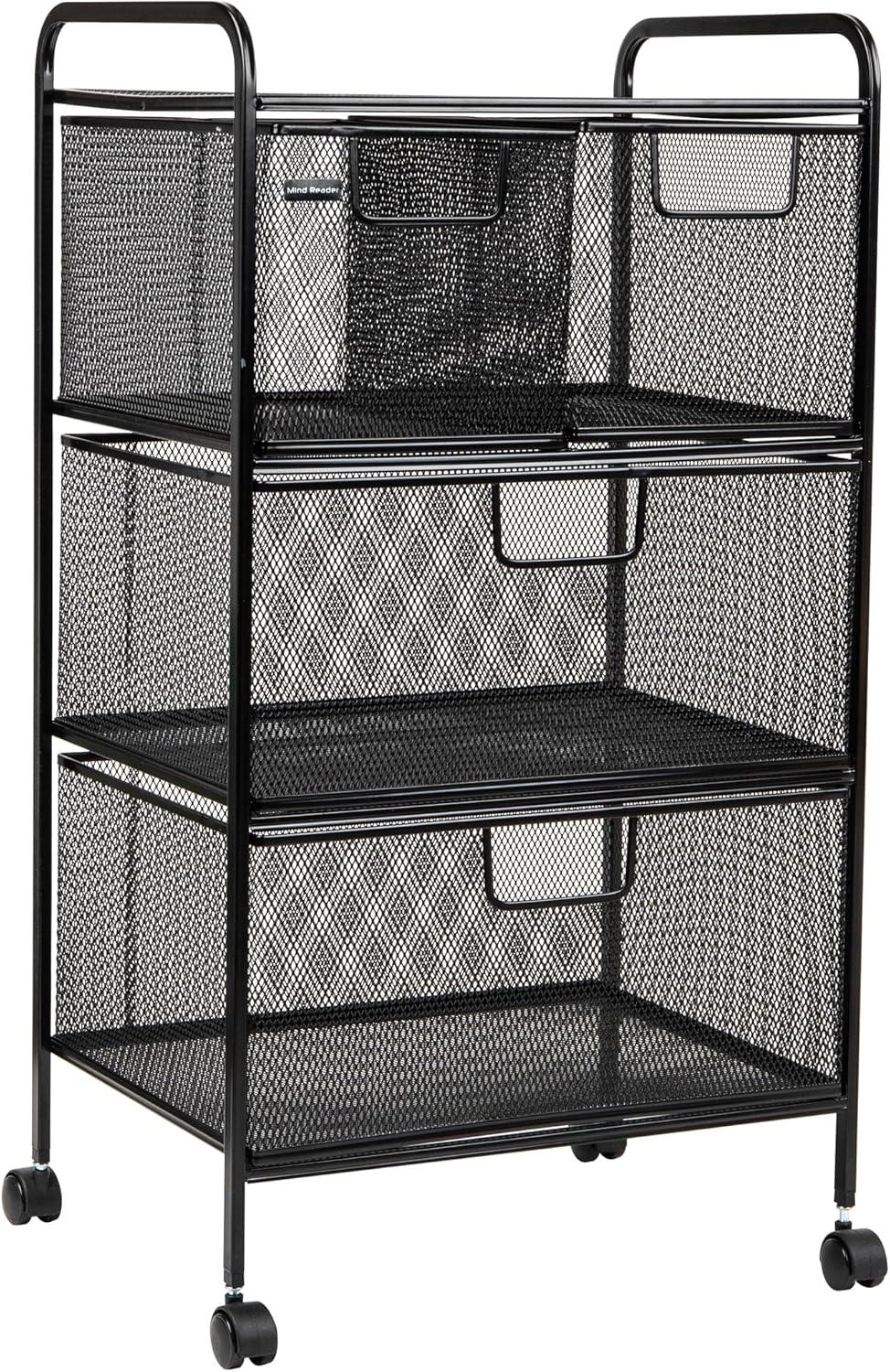 imageMind Reader Cart with Drawers Multipurpose Office Organizer Utility Cart Rolling Storage Metal Mesh Black4Drawers
