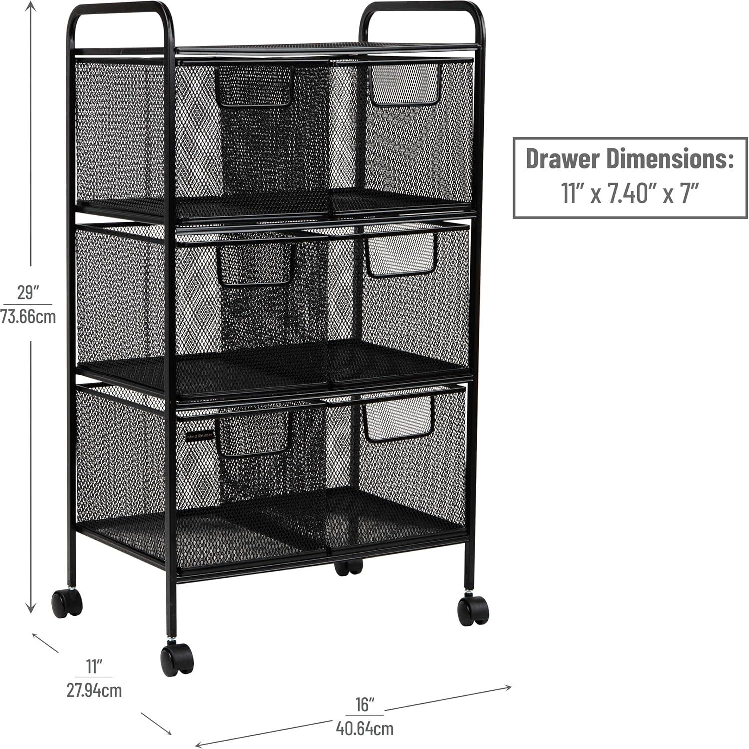 imageMind Reader Cart with Drawers Multipurpose Office Organizer Utility Cart Rolling Storage Metal Mesh Black6Drawers