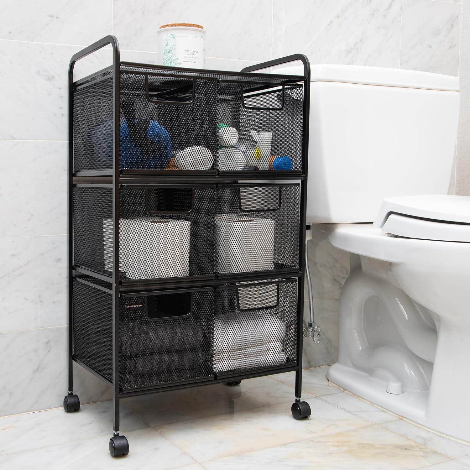 imageMind Reader Cart with Drawers Multipurpose Office Organizer Utility Cart Rolling Storage Metal Mesh Black6Drawers