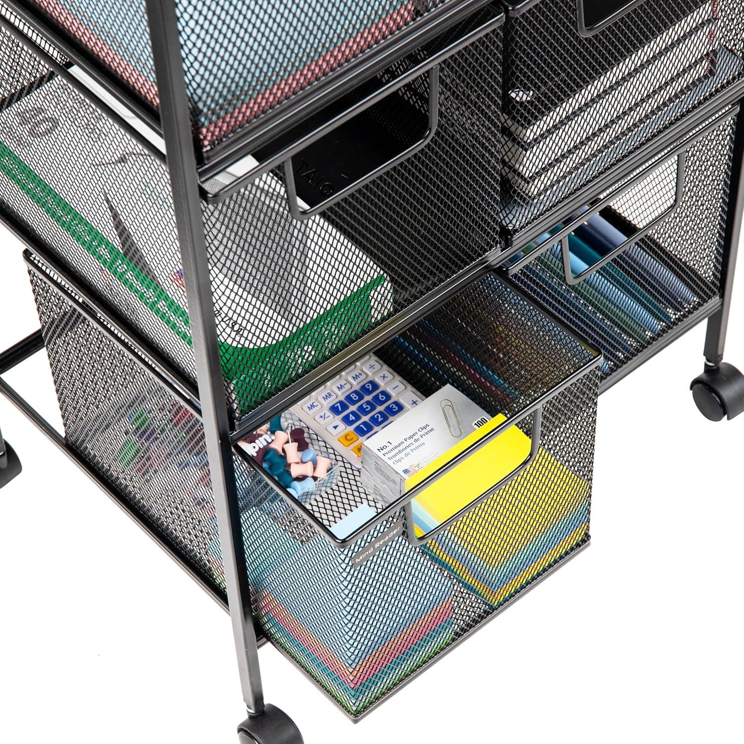imageMind Reader Cart with Drawers Multipurpose Office Organizer Utility Cart Rolling Storage Metal Mesh Black6Drawers