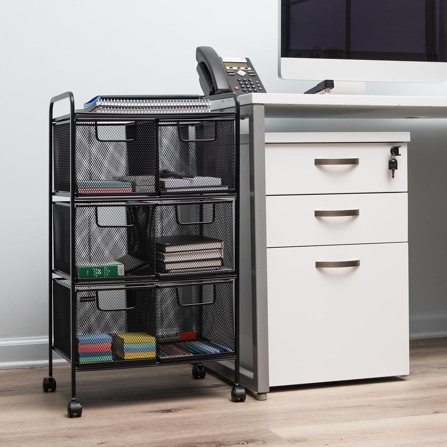 imageMind Reader Cart with Drawers Multipurpose Office Organizer Utility Cart Rolling Storage Metal Mesh Black6Drawers