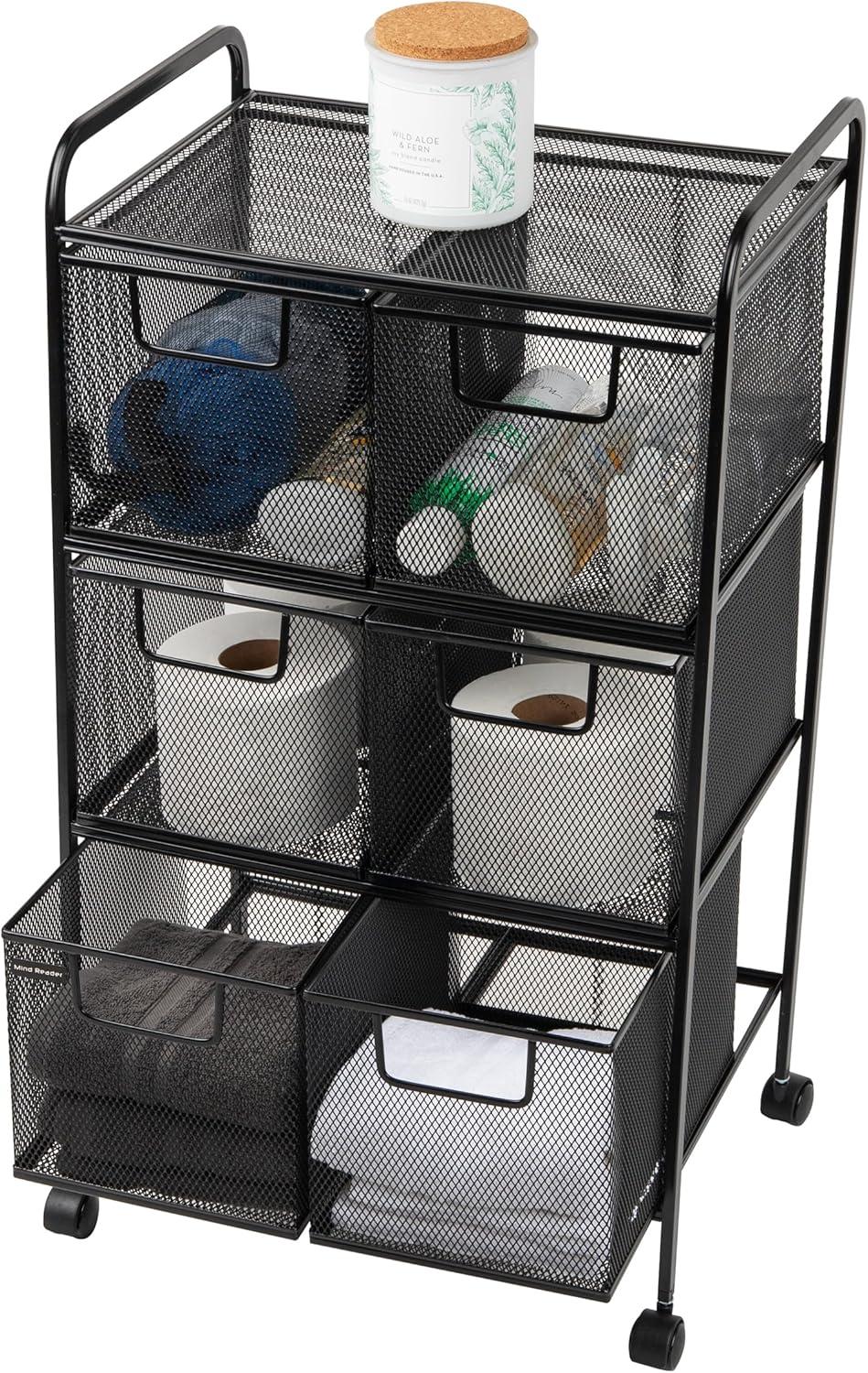 imageMind Reader Cart with Drawers Multipurpose Office Organizer Utility Cart Rolling Storage Metal Mesh Black6Drawers