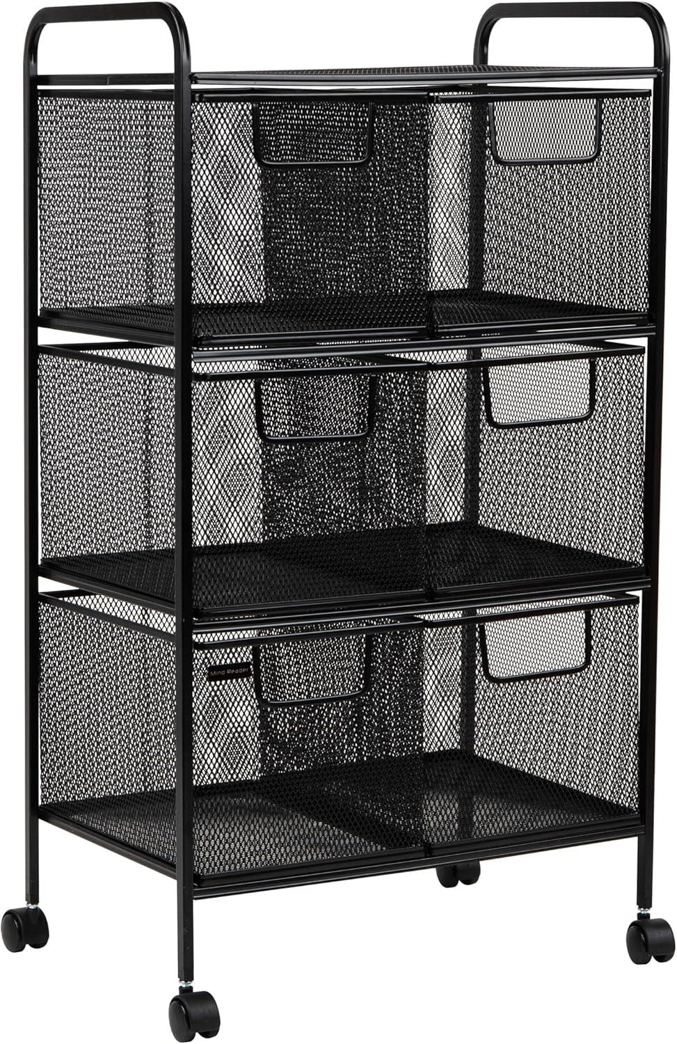 imageMind Reader Cart with Drawers Multipurpose Office Organizer Utility Cart Rolling Storage Metal Mesh Black6Drawers