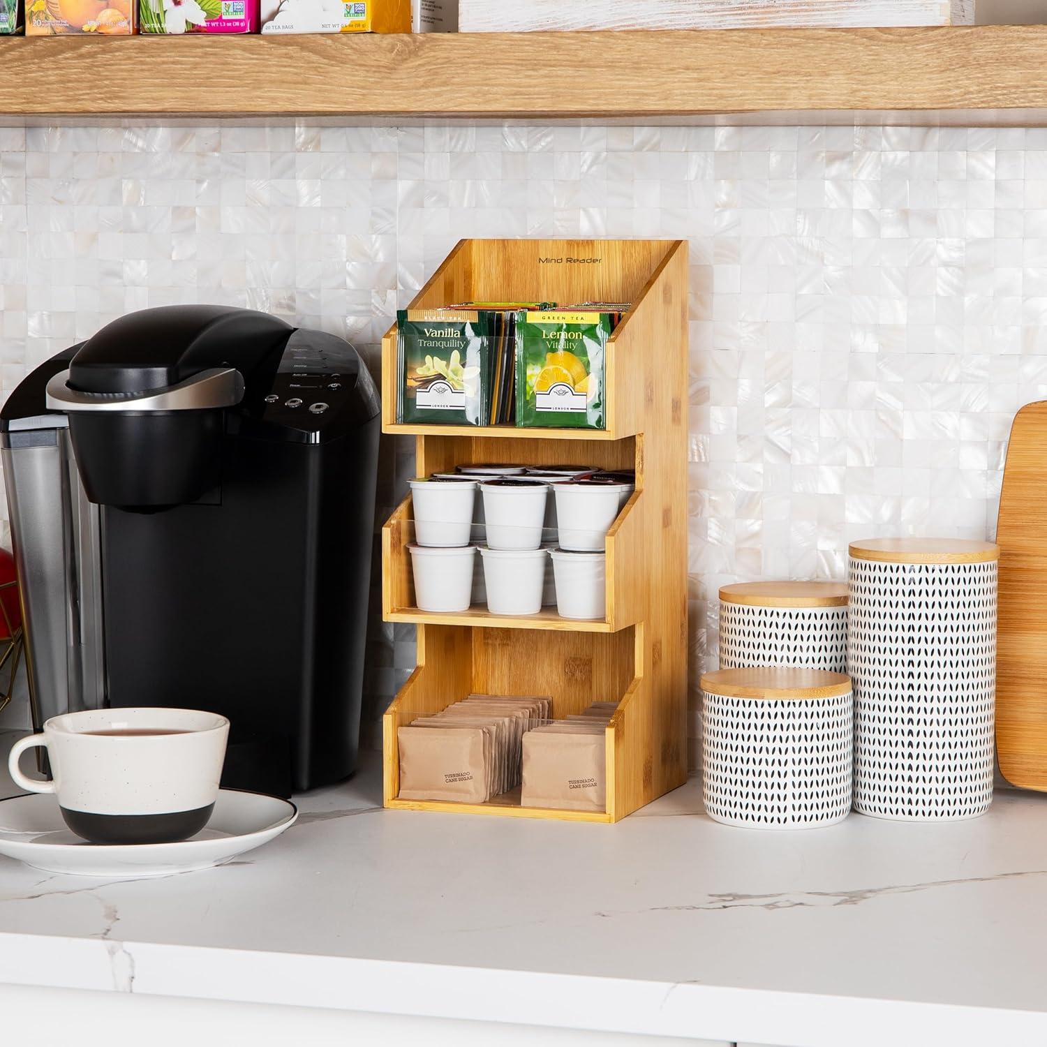 imageMind Reader Coffee Condiment Station Countertop Organizer Coffee Bar Rayon from Bamboo 65L x 65W x 15H BrownBrown