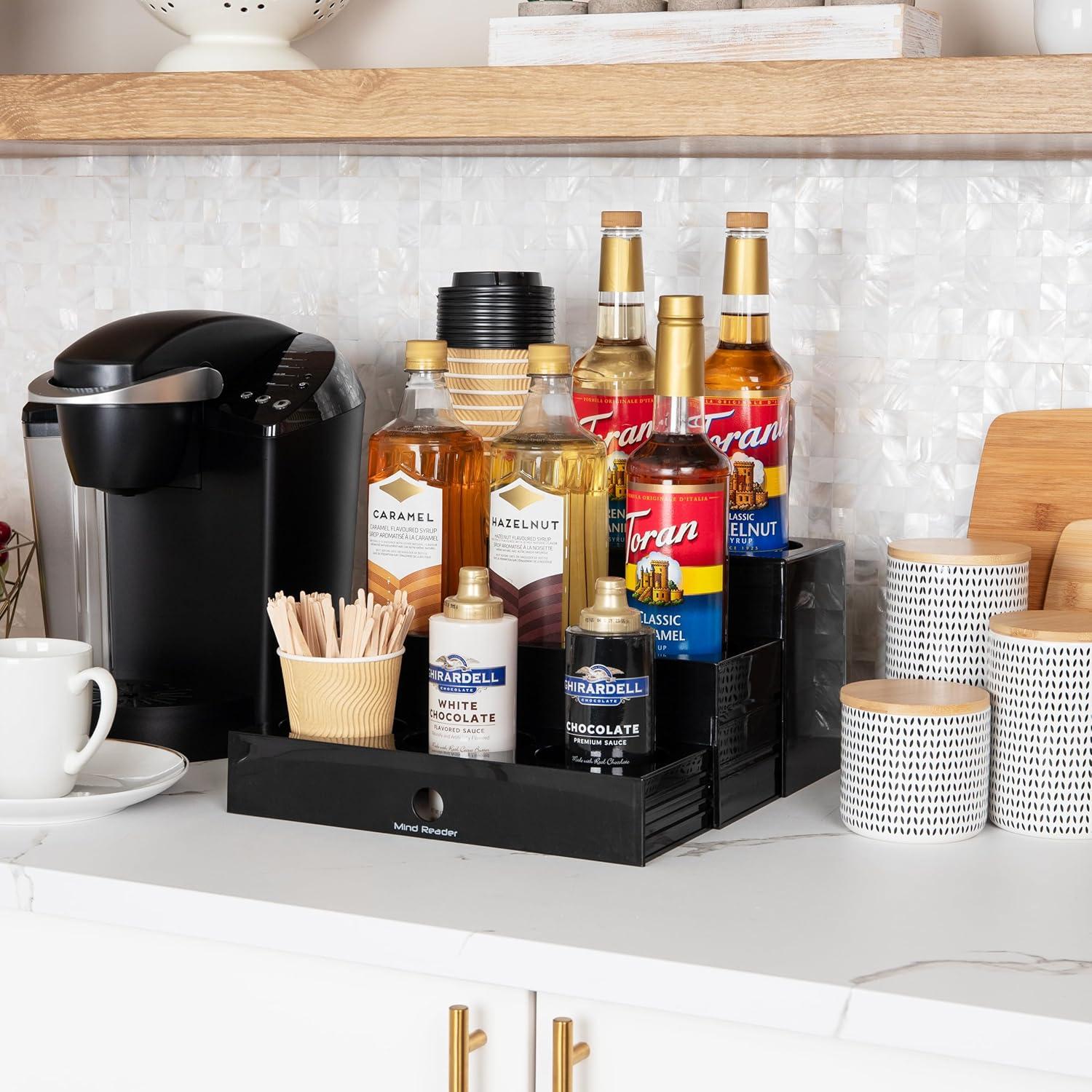 imageMind Reader Coffee Syrup Station Coffee Bar Accessories Countertop Organizer Acrylic 1425L x 125W x 7H Black
