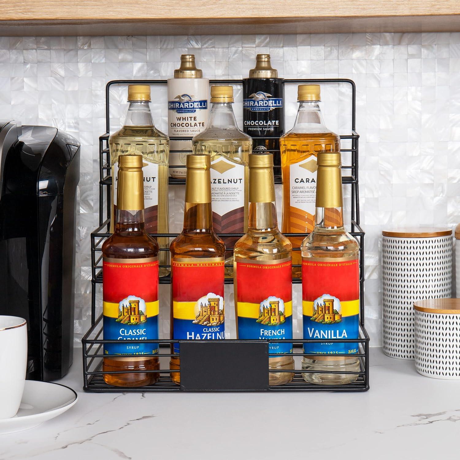 imageMind Reader Coffee Syrup Station Coffee Bar Accessories Countertop Organizer Kitchen Metal 14L x 12W x 155H BlackBlack