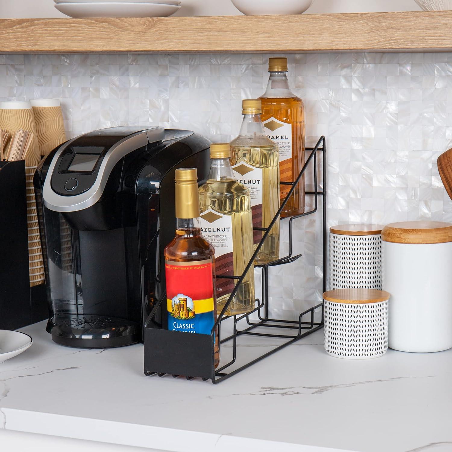 imageMind Reader Coffee Syrup Station Coffee Bar Accessories Countertop Organizer Kitchen Metal 14L x 12W x 155H BlackBlack