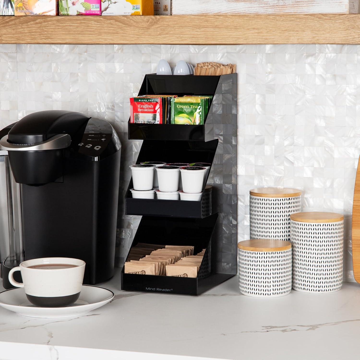 imageMind Reader Coffee Tea Utensil and Condiment Station Countertop Organizer Coffee Bar Kitchen 6L x 9W x 16H BlackBlack