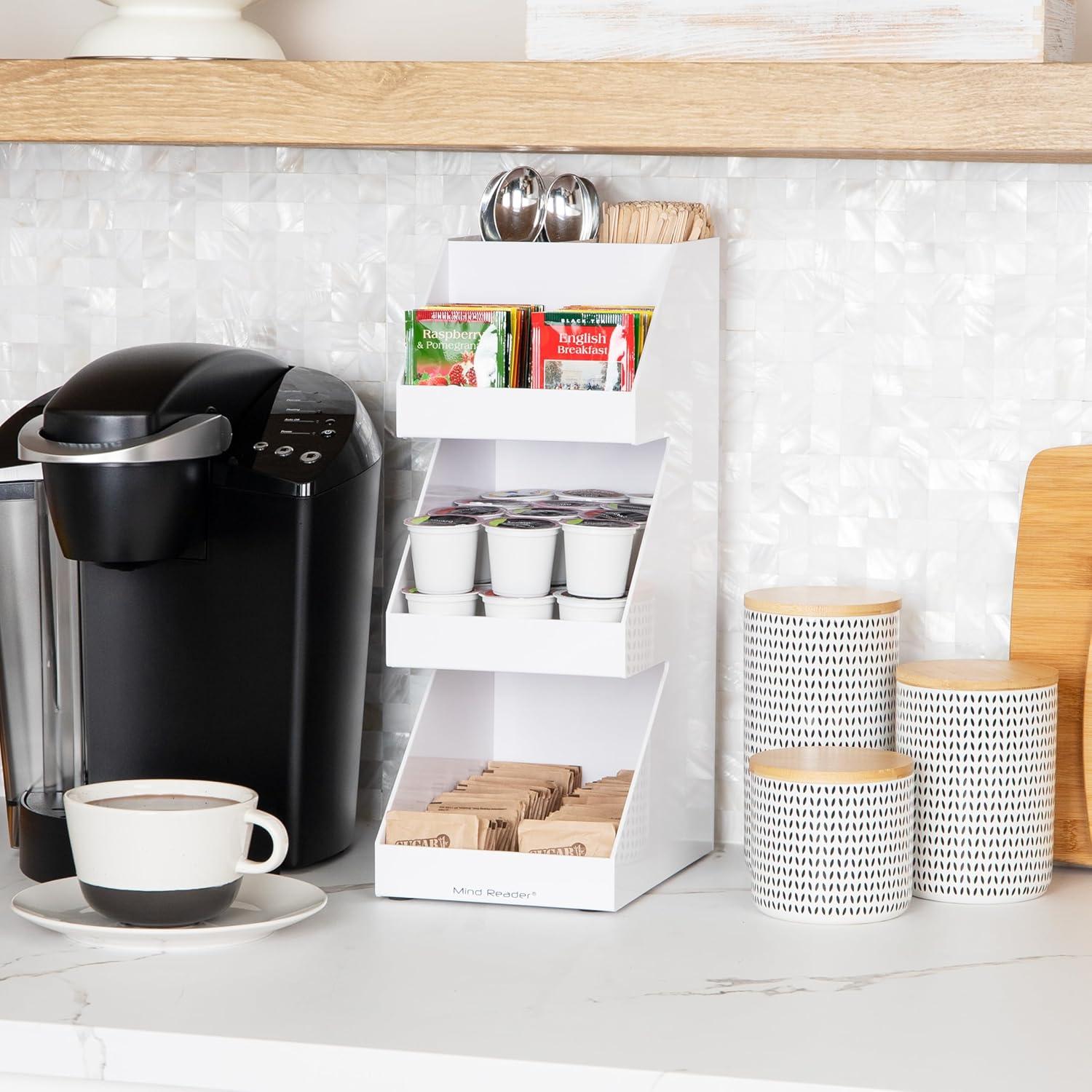 imageMind Reader Coffee Tea Utensil and Condiment Station Countertop Organizer Coffee Bar Kitchen 6L x 9W x 16H White