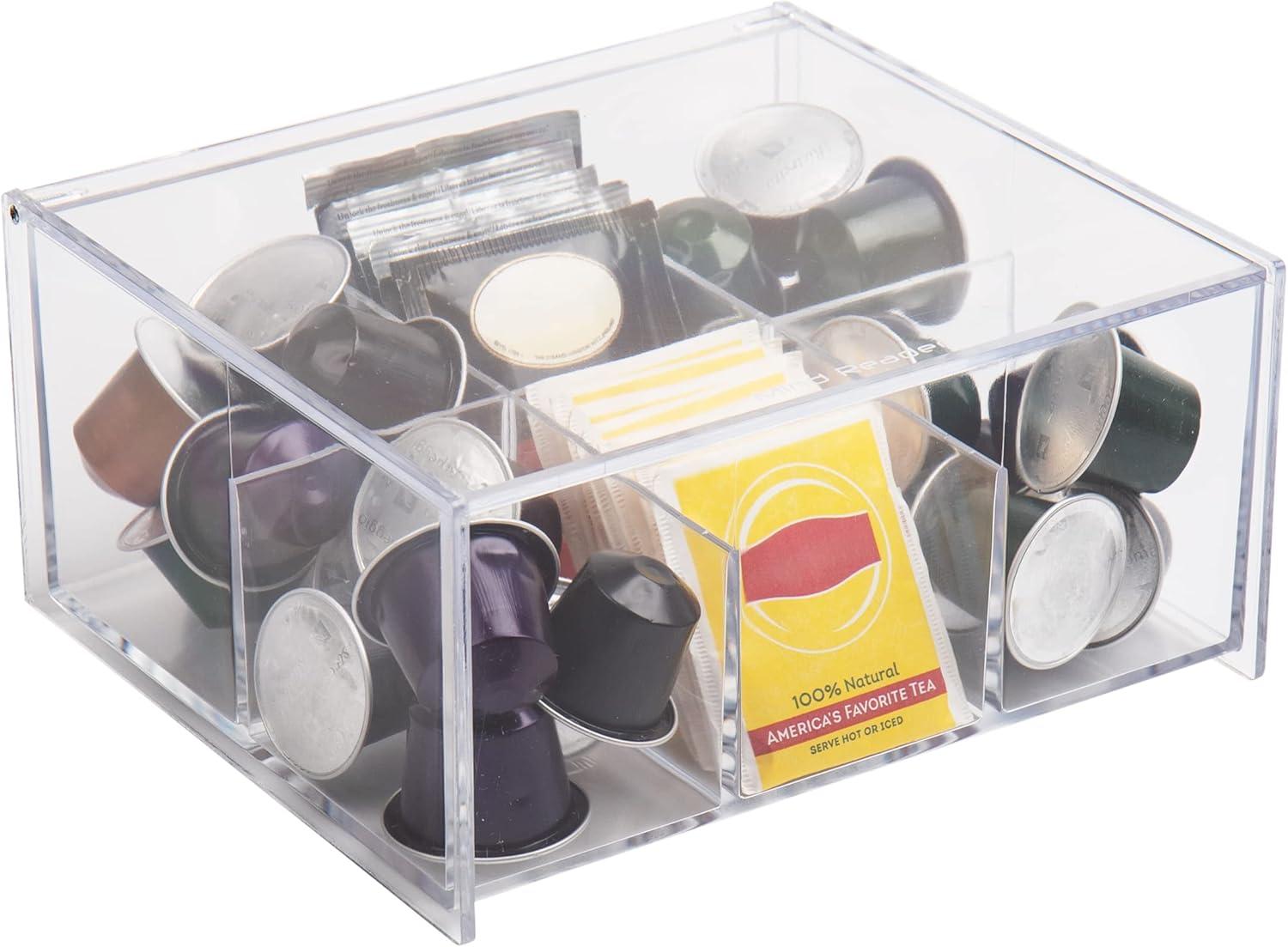 imageMind Reader Coffee Tea or Condiment Station Countertop Organizer Coffee Bar Acrylic 775L x 775W x 35H ClearClear
