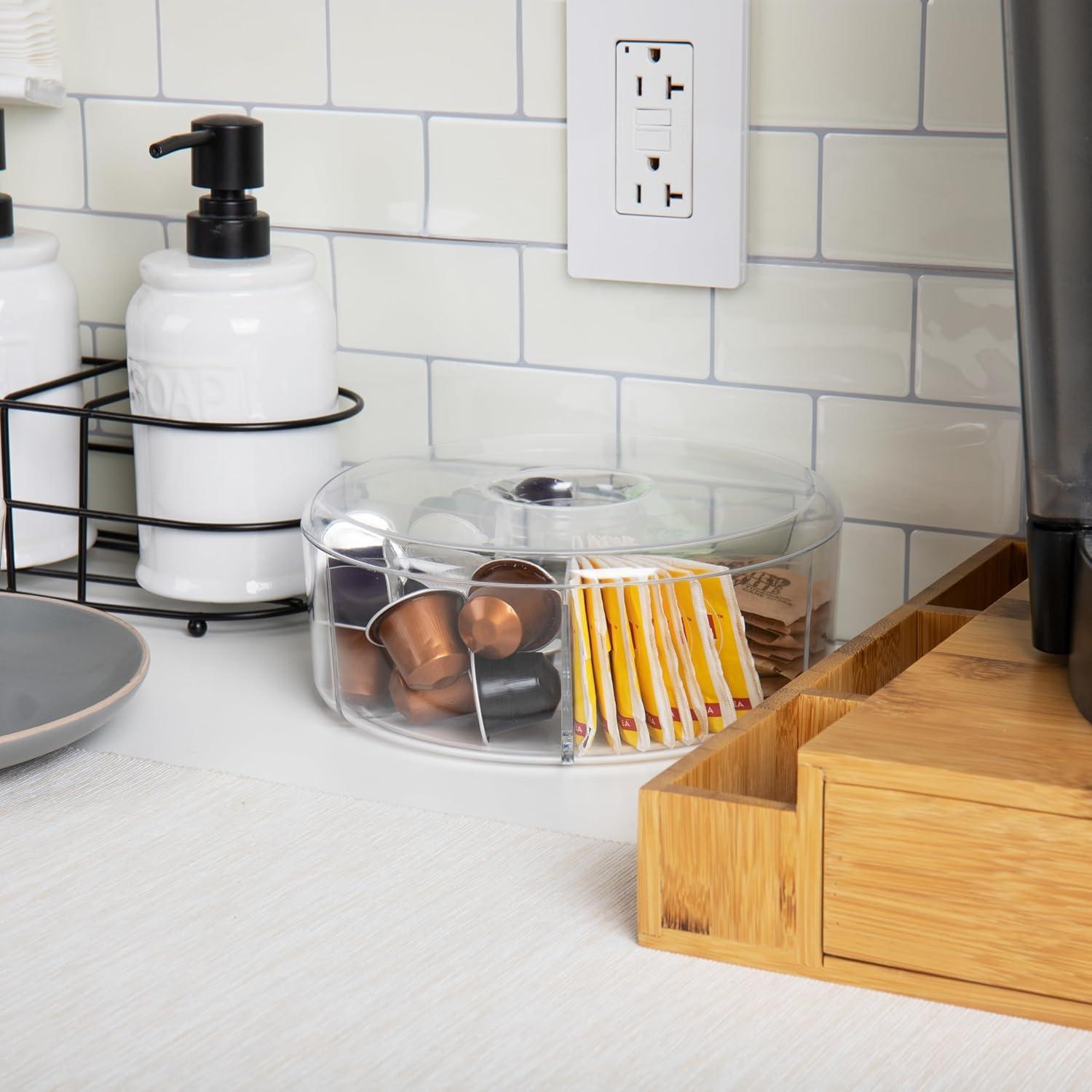 imageMind Reader Coffee Tea or Condiment Station Countertop Organizer Coffee Bar Acrylic 775L x 775W x 35H ClearClear