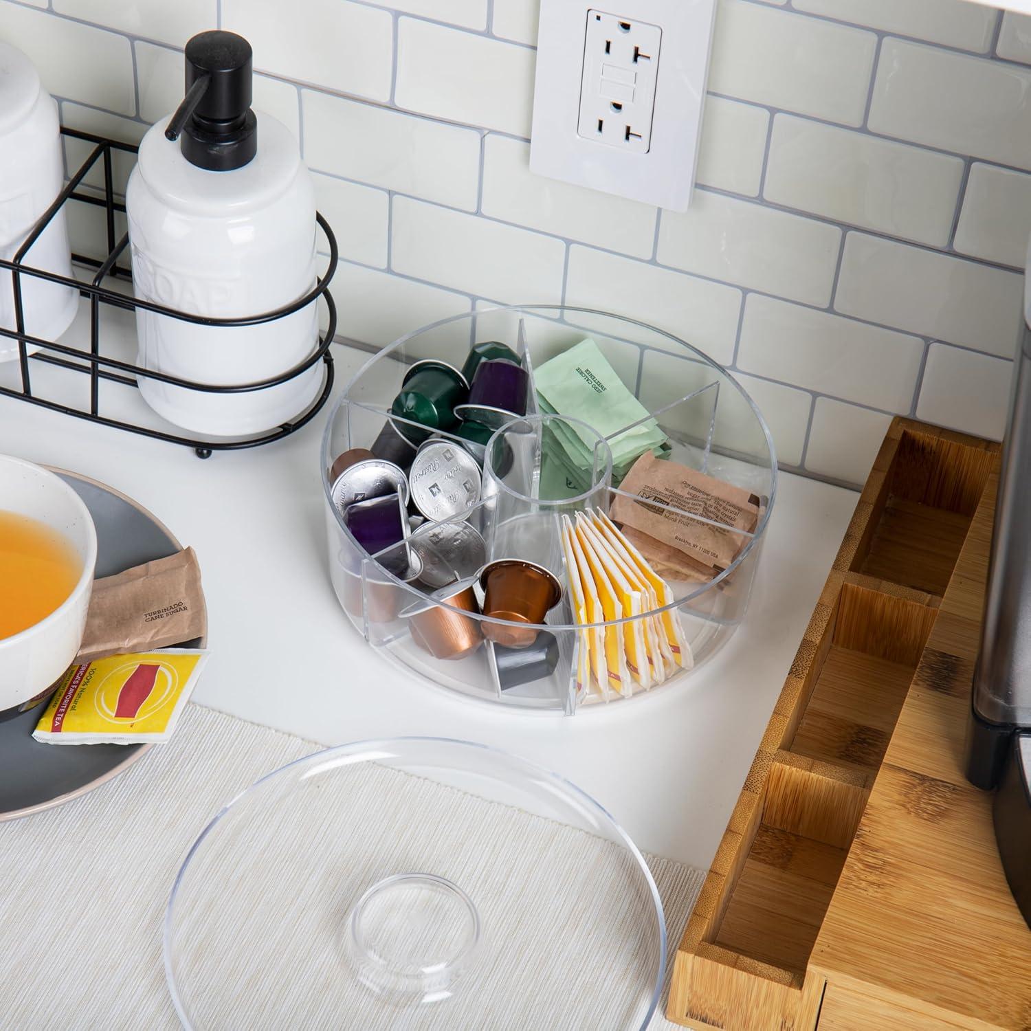 imageMind Reader Coffee Tea or Condiment Station Countertop Organizer Coffee Bar Acrylic 775L x 775W x 35H ClearClear