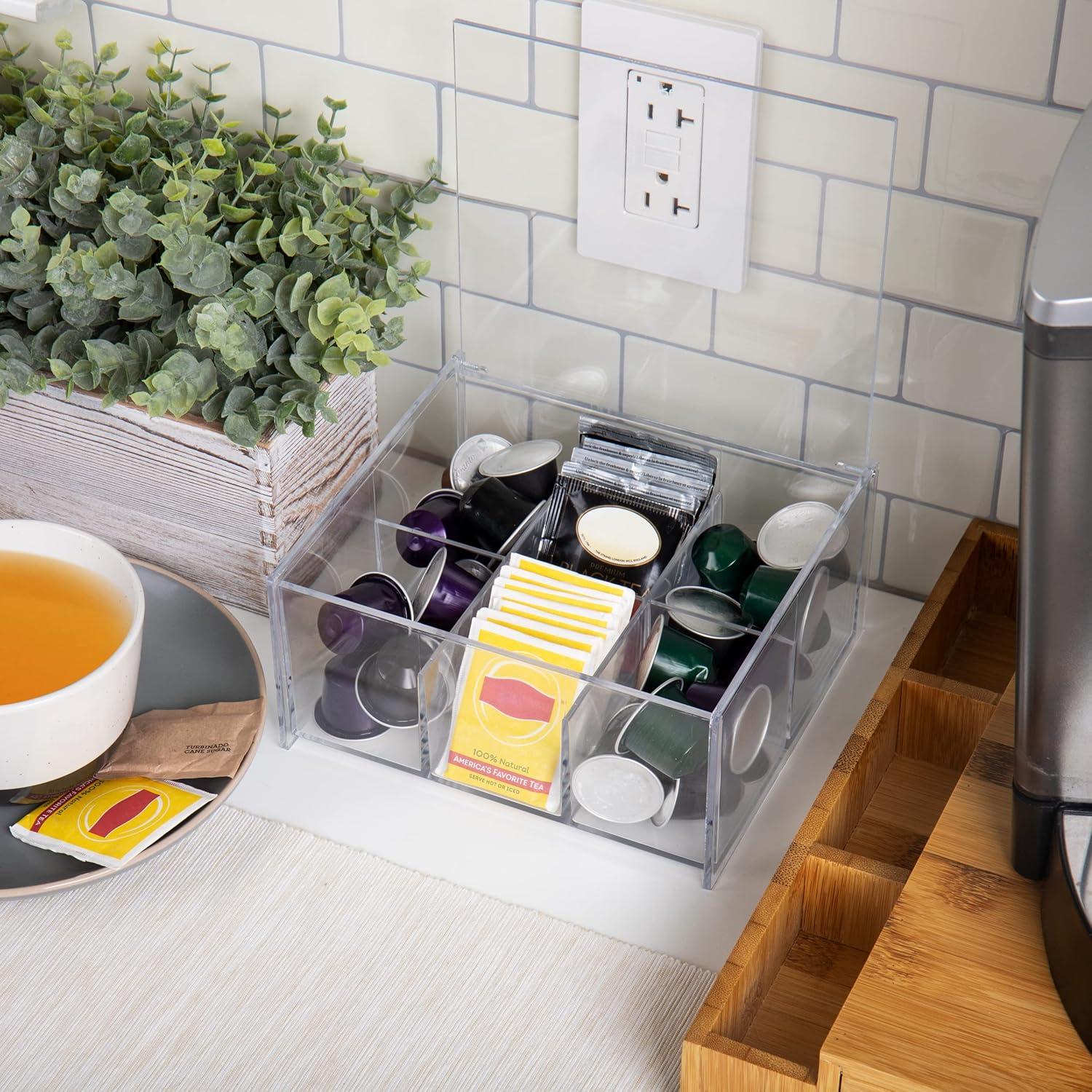 imageMind Reader Coffee Tea or Condiment Station Countertop Organizer Coffee Bar Acrylic 775L x 775W x 35H ClearClear