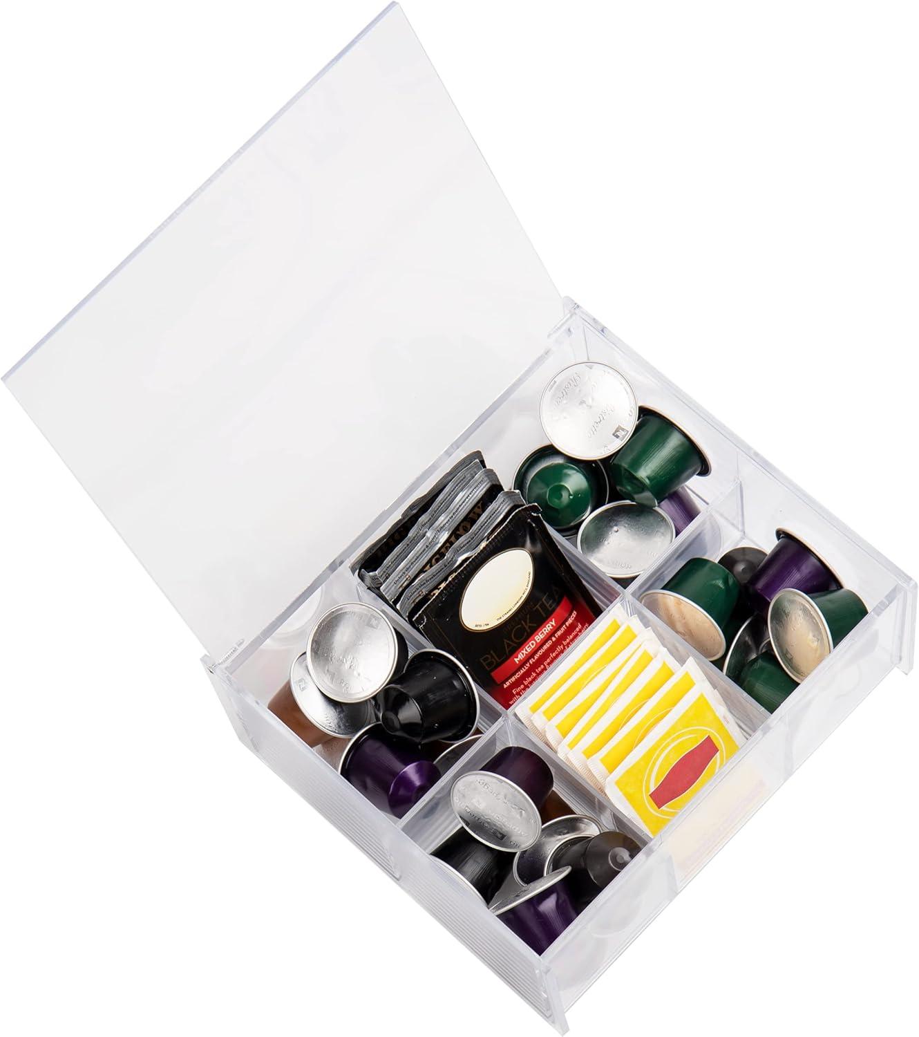 imageMind Reader Coffee Tea or Condiment Station Countertop Organizer Coffee Bar Acrylic 775L x 775W x 35H ClearClear