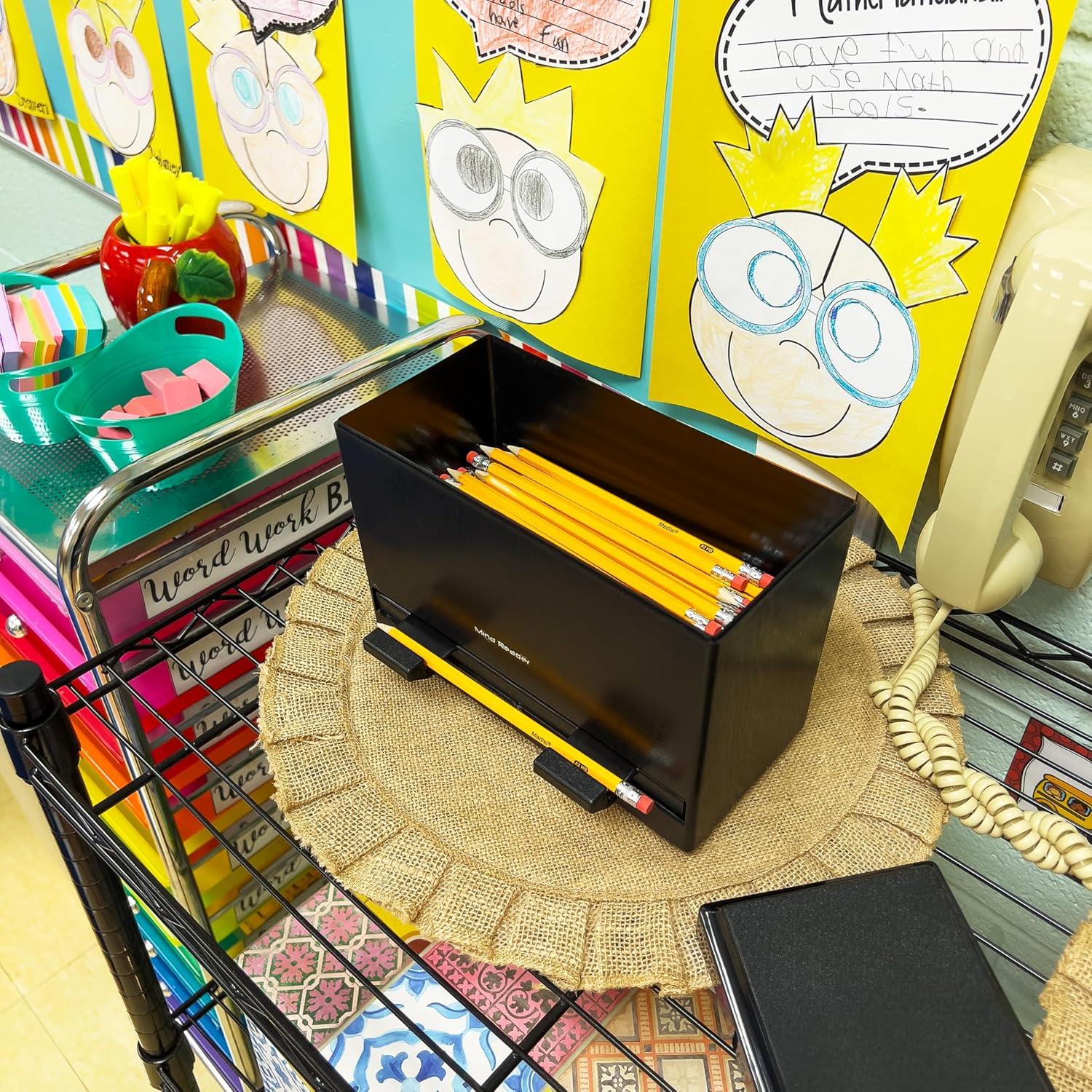 imageMind Reader Compact Straw Dispenser or Pencil Dispenser Countertop Organizer for Breakrooms Classrooms and Workspaces Plastic BlackBlack