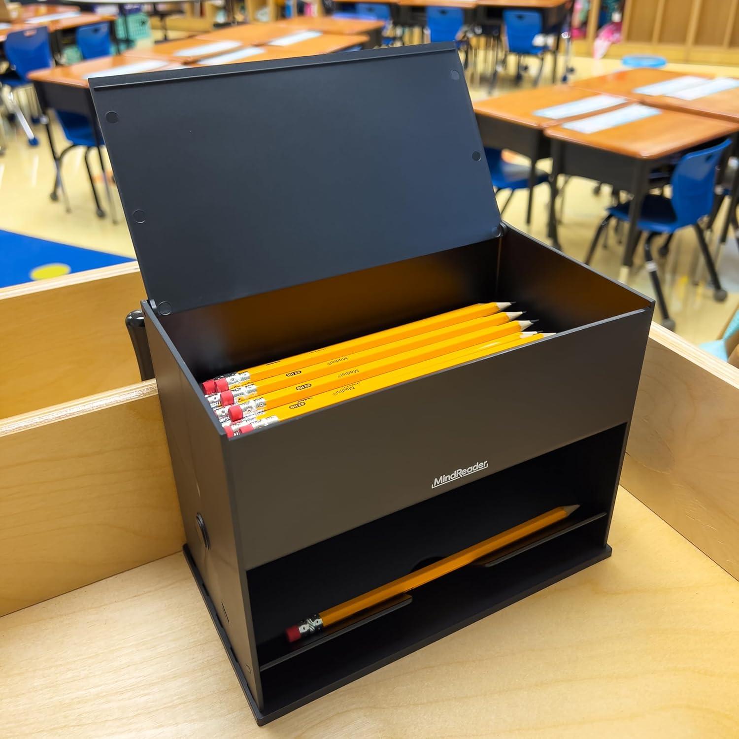 imageMind Reader Compact Straw Dispenser or Pencil Dispenser Countertop Organizer for Breakrooms Classrooms and Workspaces Plastic BlackBlack