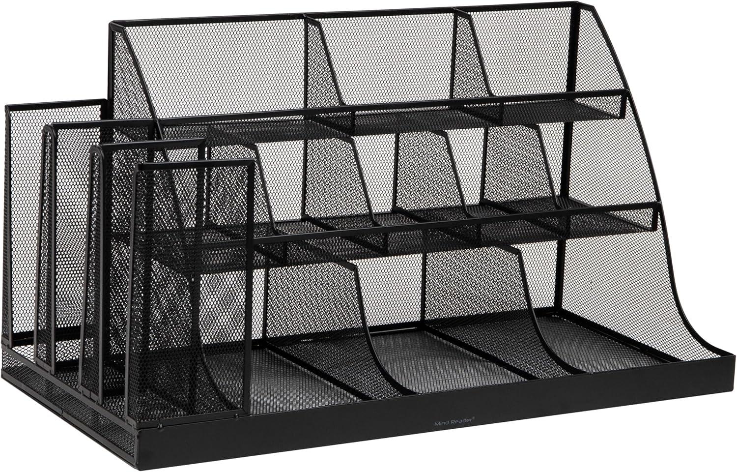 imageMind Reader Countertop Organizer 3Tier Desktop Storage Rack Office Breakroom Supply Caddy Metal Mesh BlackBlack Metal