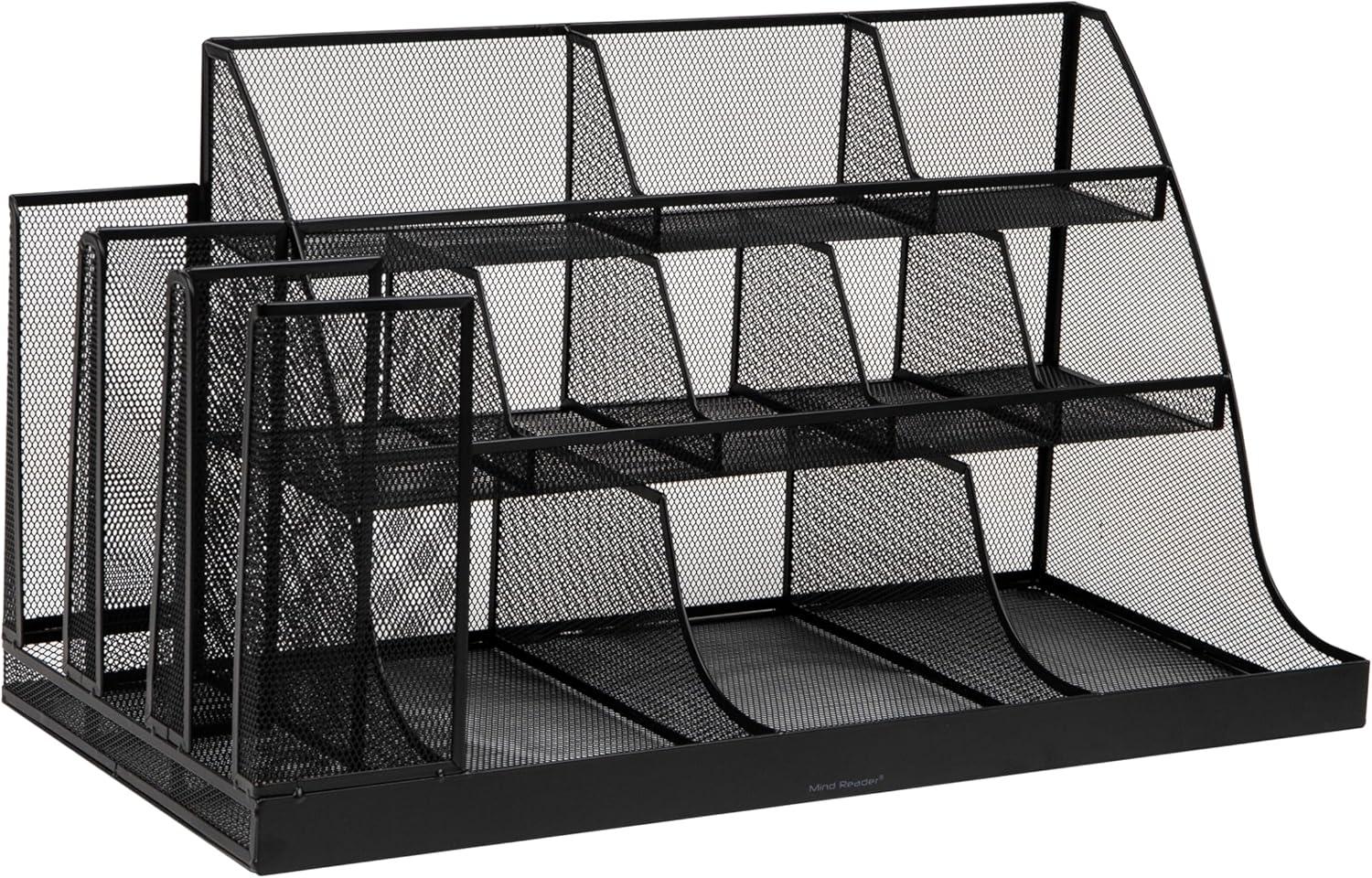 imageMind Reader Countertop Organizer 3Tier Desktop Storage Rack Office Breakroom Supply Caddy Metal Mesh BlackBlack Metal