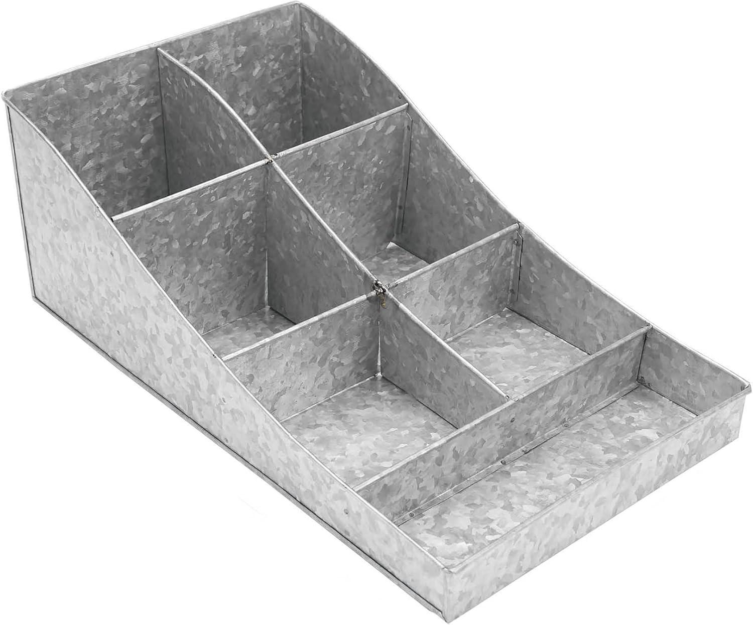 imageMind Reader Cup and Condiment Station Countertop Organizer Coffee Bar Galvanized Metal 85L x 145W x 525H SilverSilver