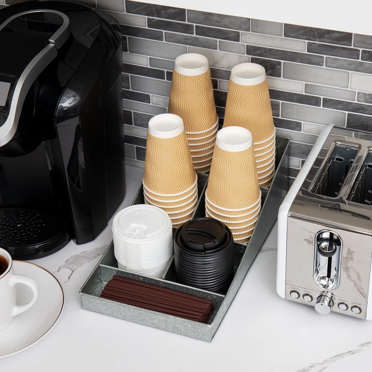 imageMind Reader Cup and Condiment Station Countertop Organizer Coffee Bar Galvanized Metal 85L x 145W x 525H SilverSilver