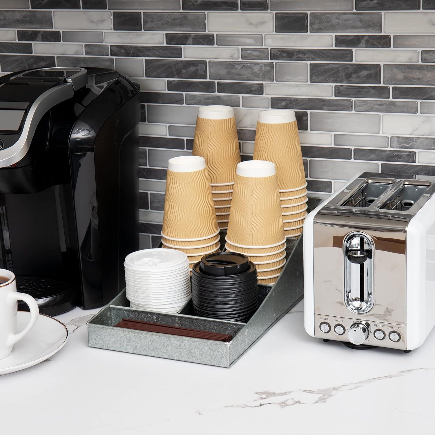 imageMind Reader Cup and Condiment Station Countertop Organizer Coffee Bar Galvanized Metal 85L x 145W x 525H SilverSilver
