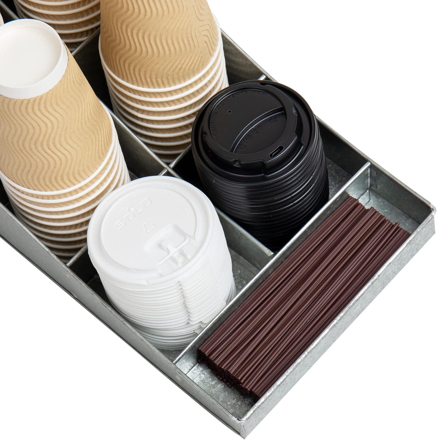 imageMind Reader Cup and Condiment Station Countertop Organizer Coffee Bar Galvanized Metal 85L x 145W x 525H SilverSilver