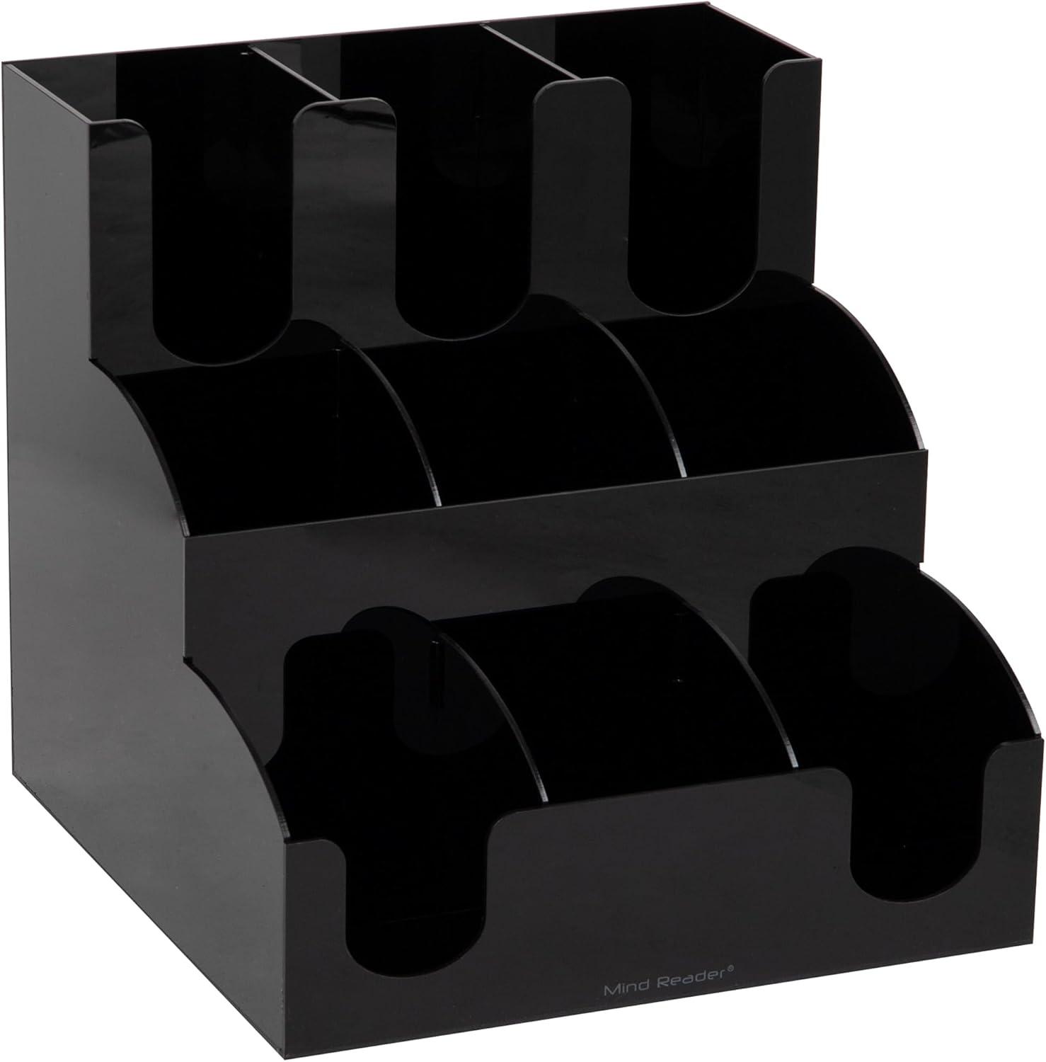 imageMind Reader Cup and Condiment Station Countertop Organizer Coffee Bar Kitchen 1225L x 1225W x 1175H Black